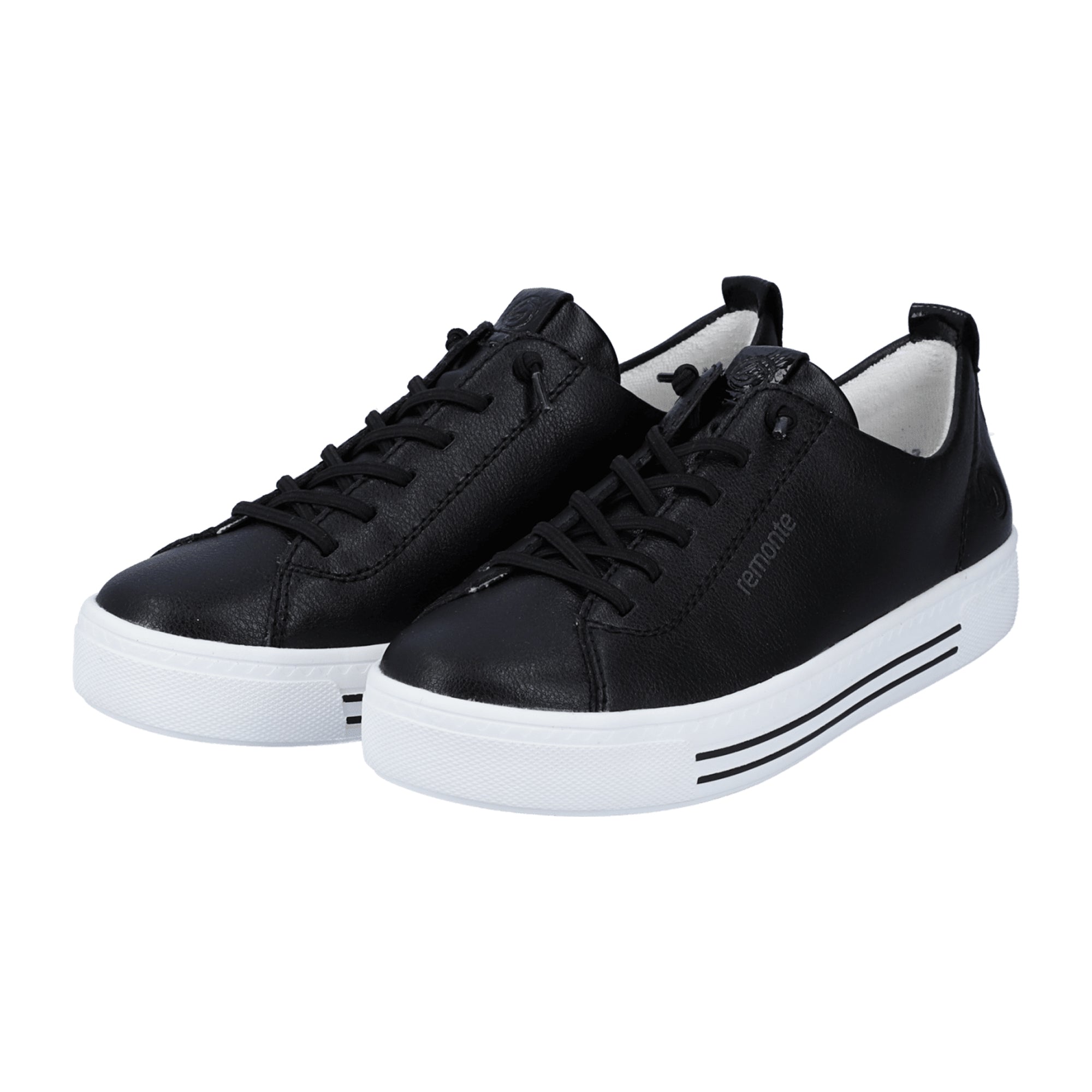 Remonte Women's Black Leather Platform Sneakers with Laces and Elastic Strap