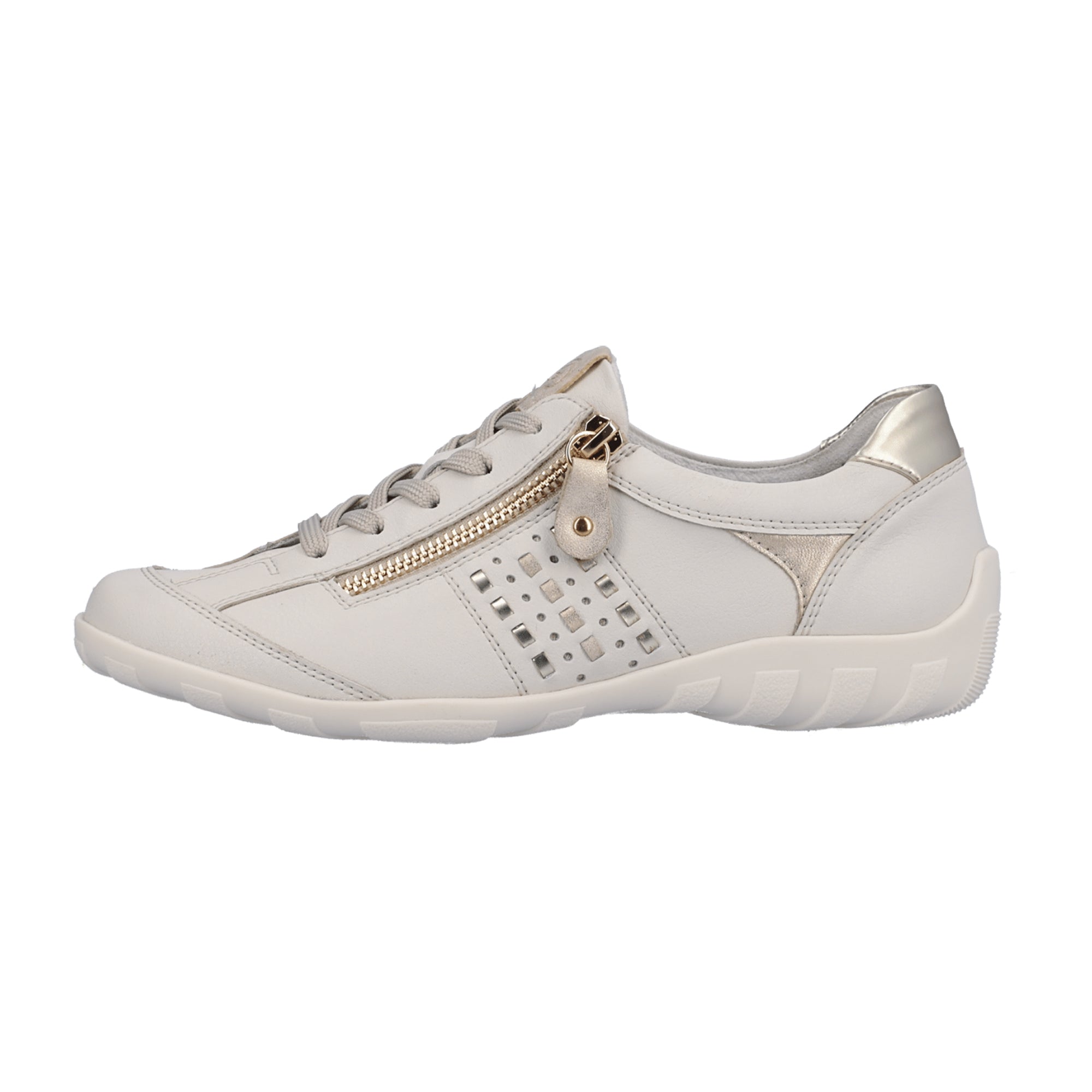 Remonte Comfortable Lace-Up Women's Shoes White Leather with Zipper Closure