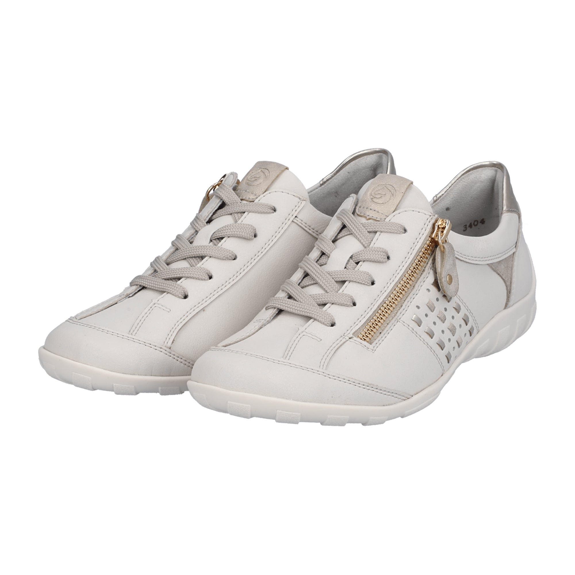Remonte Comfortable Lace-Up Women's Shoes White Leather with Zipper Closure