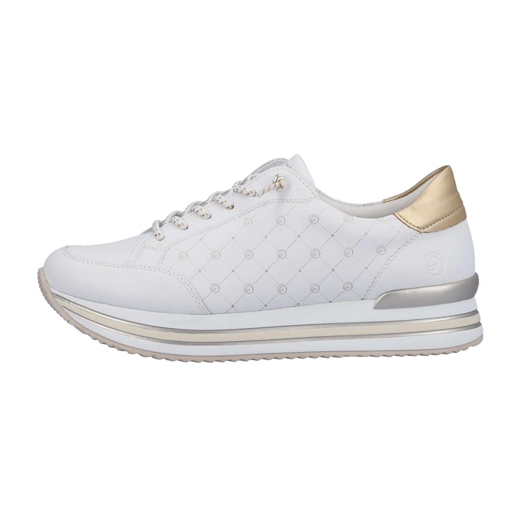 Remonte Women's White Leather Sneakers with Removable Insole and Elastic Laces