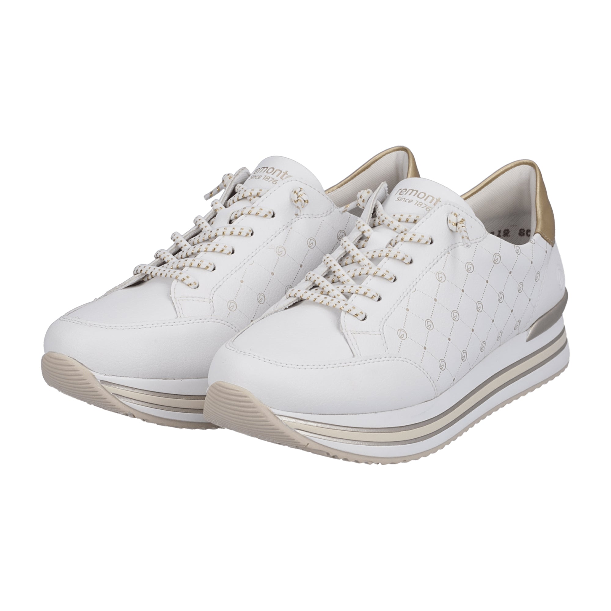 Remonte Women's White Leather Sneakers with Removable Insole and Elastic Laces