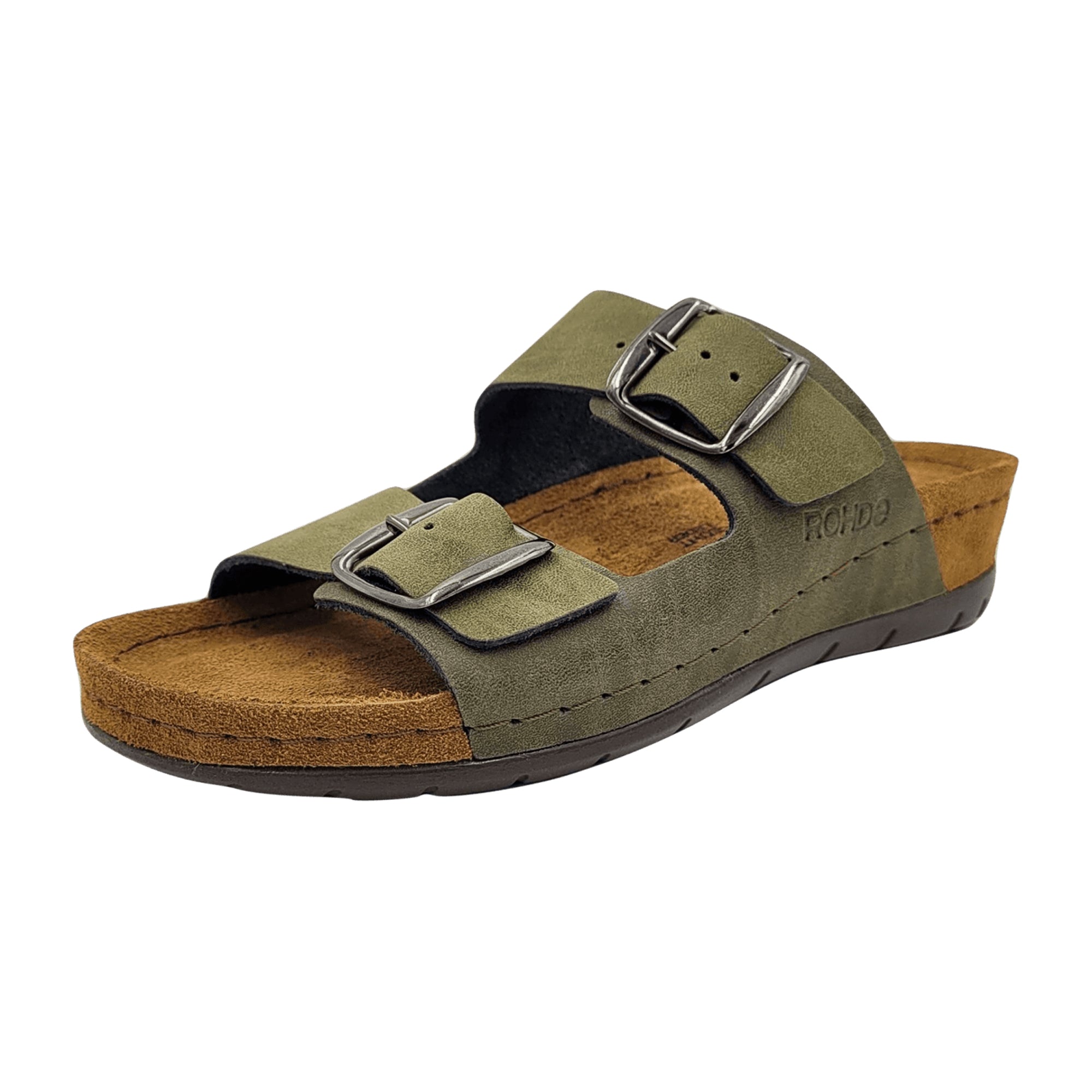 Rohde Women's Olive Leather Sandals with Buckle Closure Spring Summer