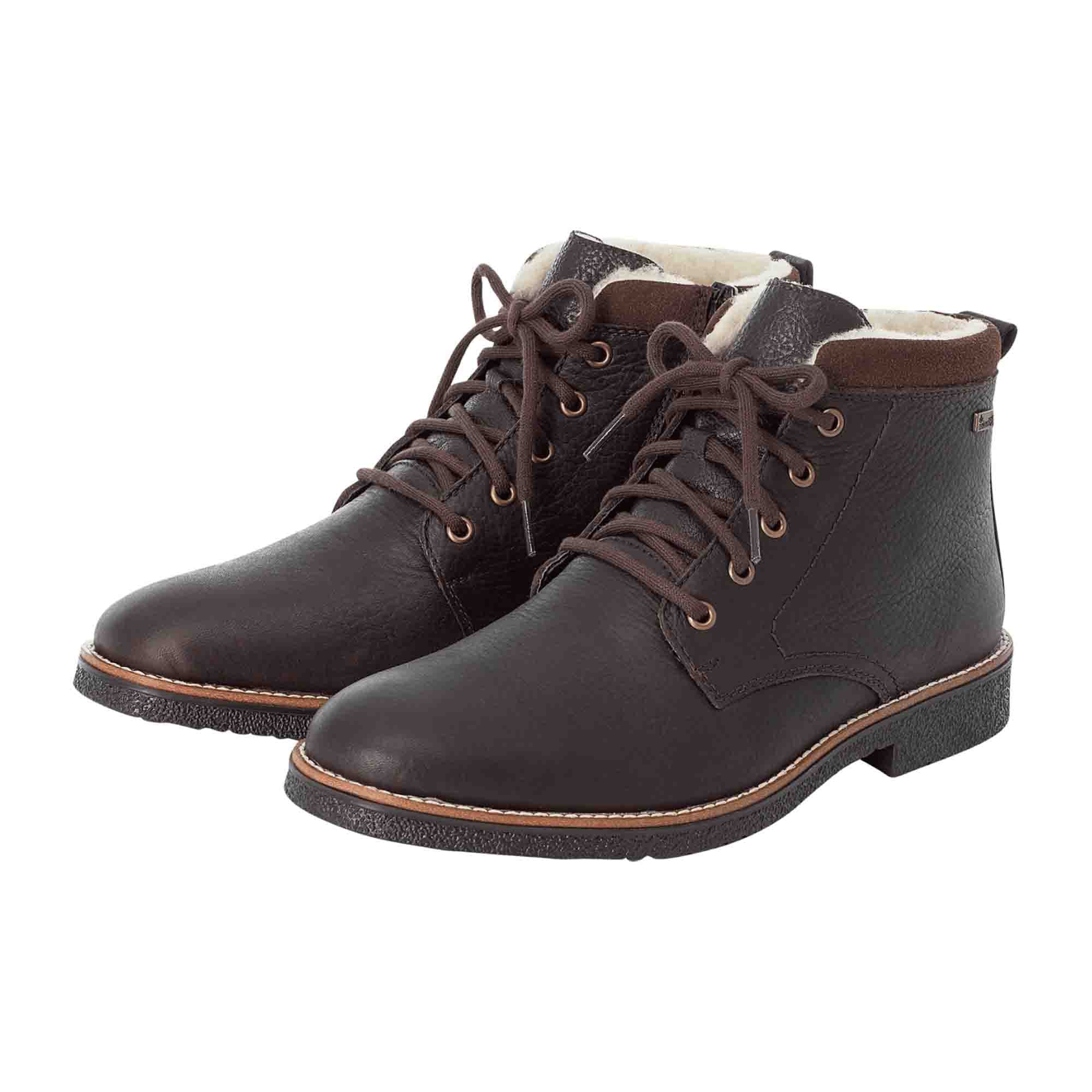 Rieker DK Brown Leather Men's Shoes with Zip and Laces for Fall/Winter