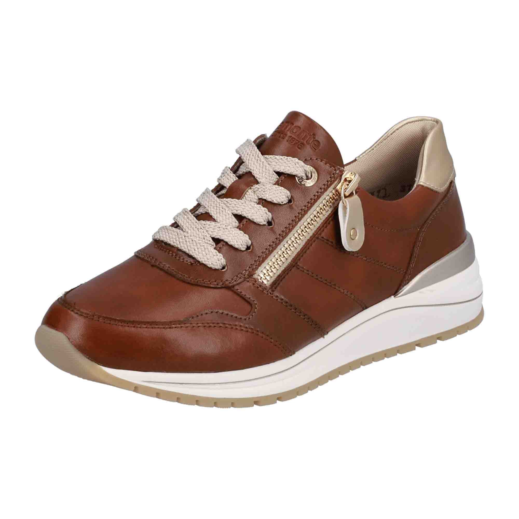 Remonte Women's Brown Leather Sneakers with Zip and Lace-Up Closure