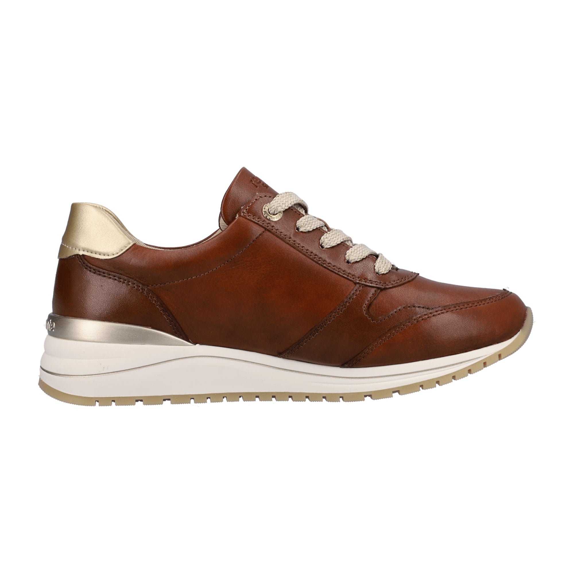 Remonte Women's Brown Leather Sneakers with Zip and Lace-Up Closure