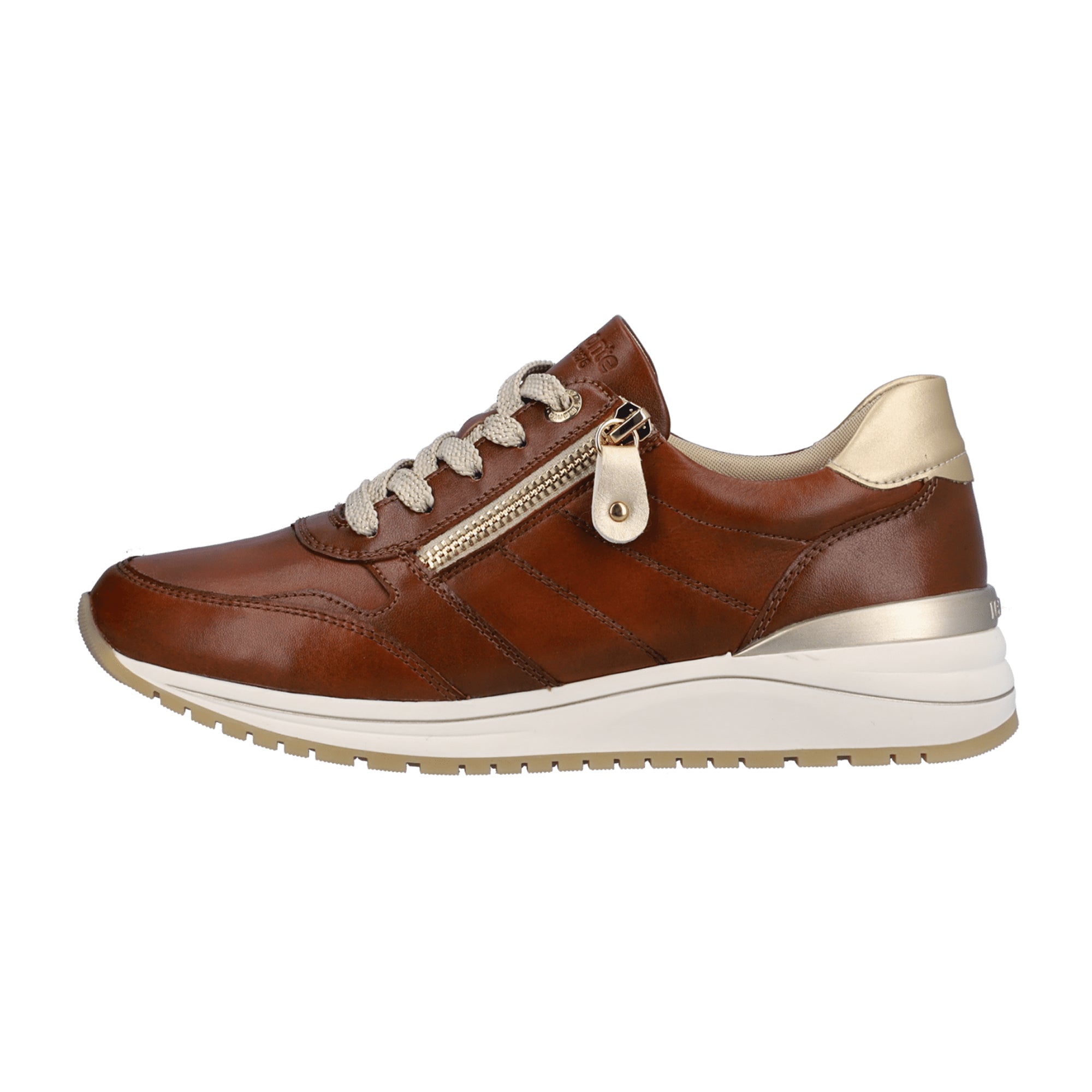 Remonte Women's Brown Leather Sneakers with Zip and Lace-Up Closure