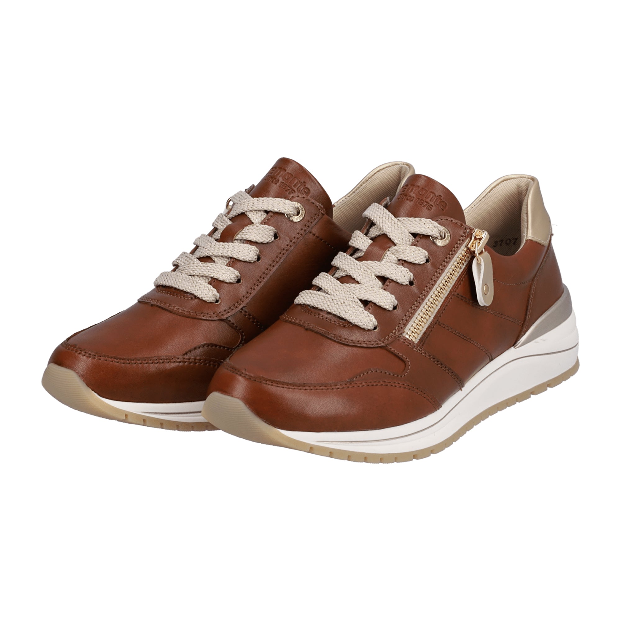 Remonte Women's Brown Leather Sneakers with Zip and Lace-Up Closure