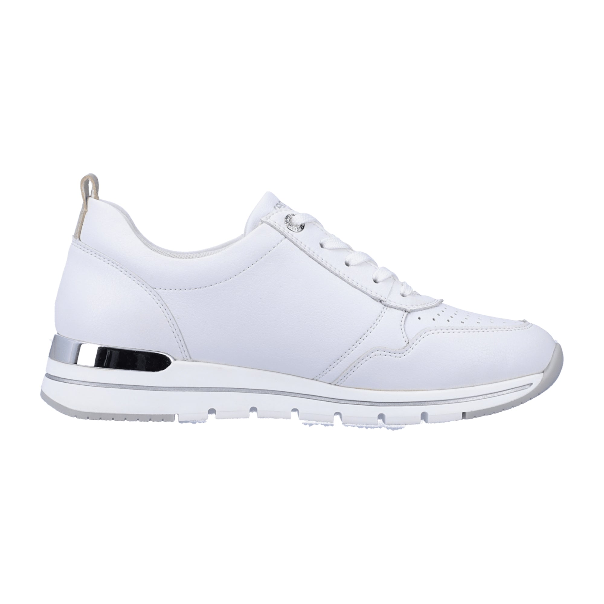 Remonte White Leather Women's Sneakers with Zipper and Lace-Up Closure