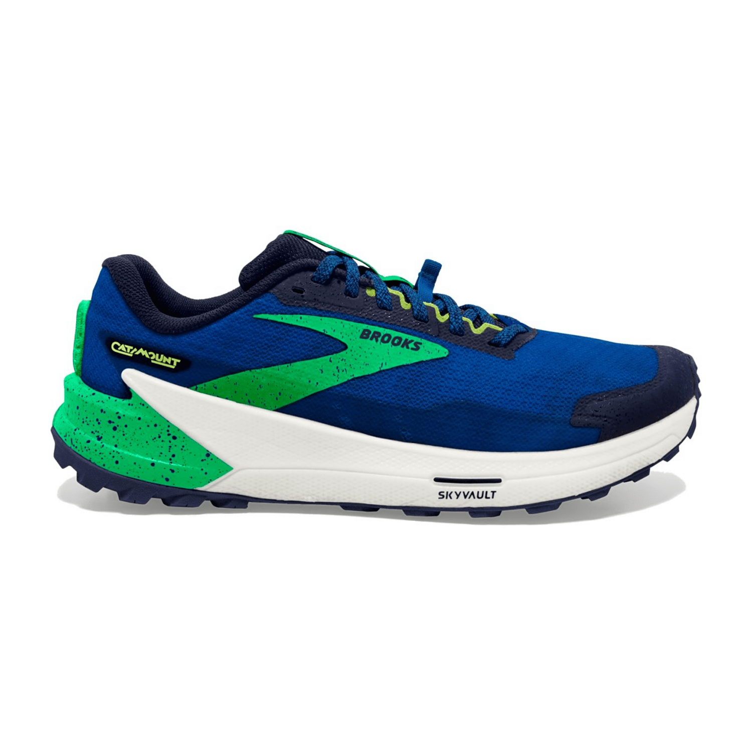 Brooks Catamount 2 Trail Running Shoes for Men in Blue Surf the Web Green, Lace-Up Closure, 100% Polyester