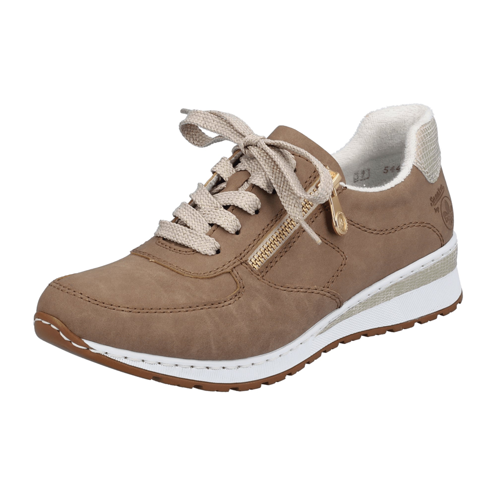 Rieker Women's Beige Sneakers with Zip and Lace Closure, Lightweight Cushioned Sole