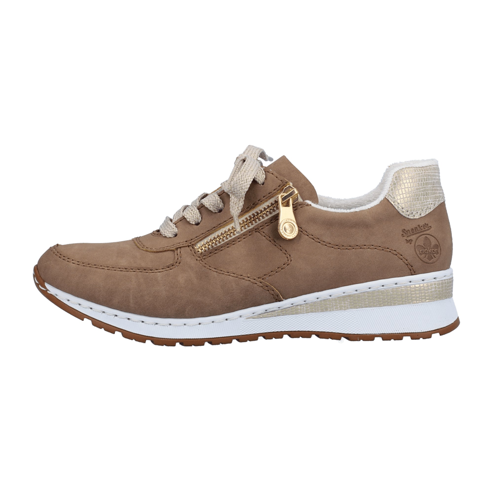 Rieker Women's Beige Sneakers with Zip and Lace Closure, Lightweight Cushioned Sole