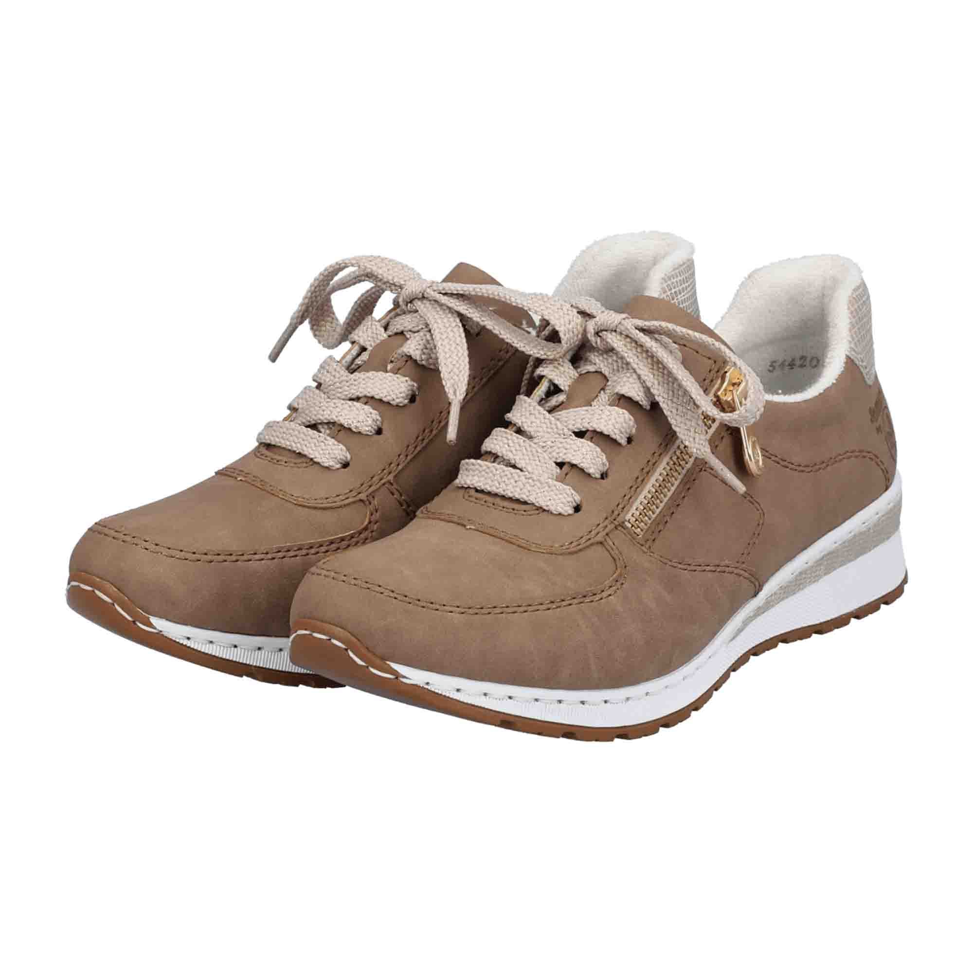 Rieker Women's Beige Sneakers with Zip and Lace Closure, Lightweight Cushioned Sole