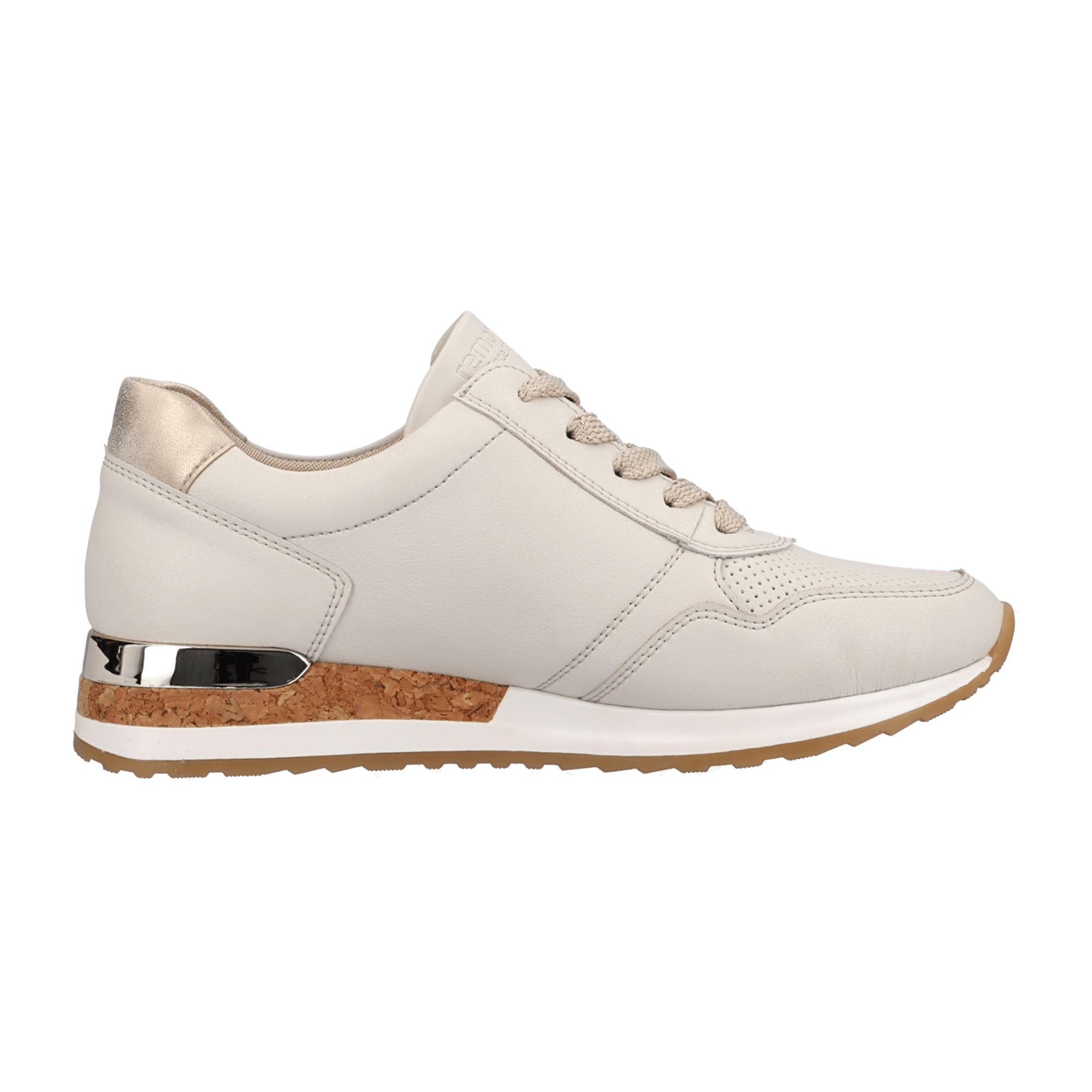 Remonte White Leather Women's Sneakers with Laces and Zipper