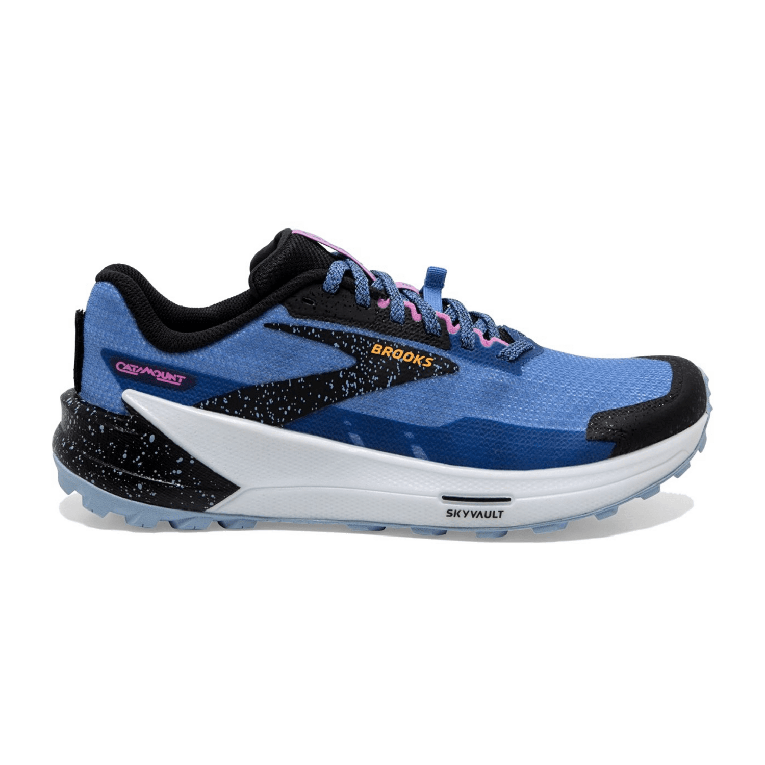 Brooks Women's Catamount 2 Trail Running Shoes - Blue, Black, Yellow - Textile and Synthetic Upper with Mesh Lining - Rubber Outsole