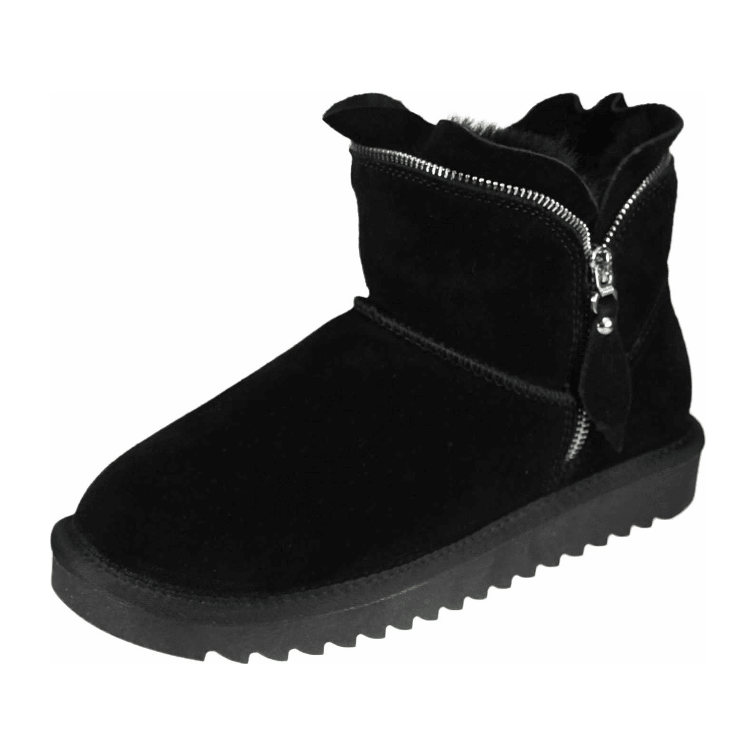 ARA ALASKA Women's Suede Boots with Zipper and Lambswool Lining in Black