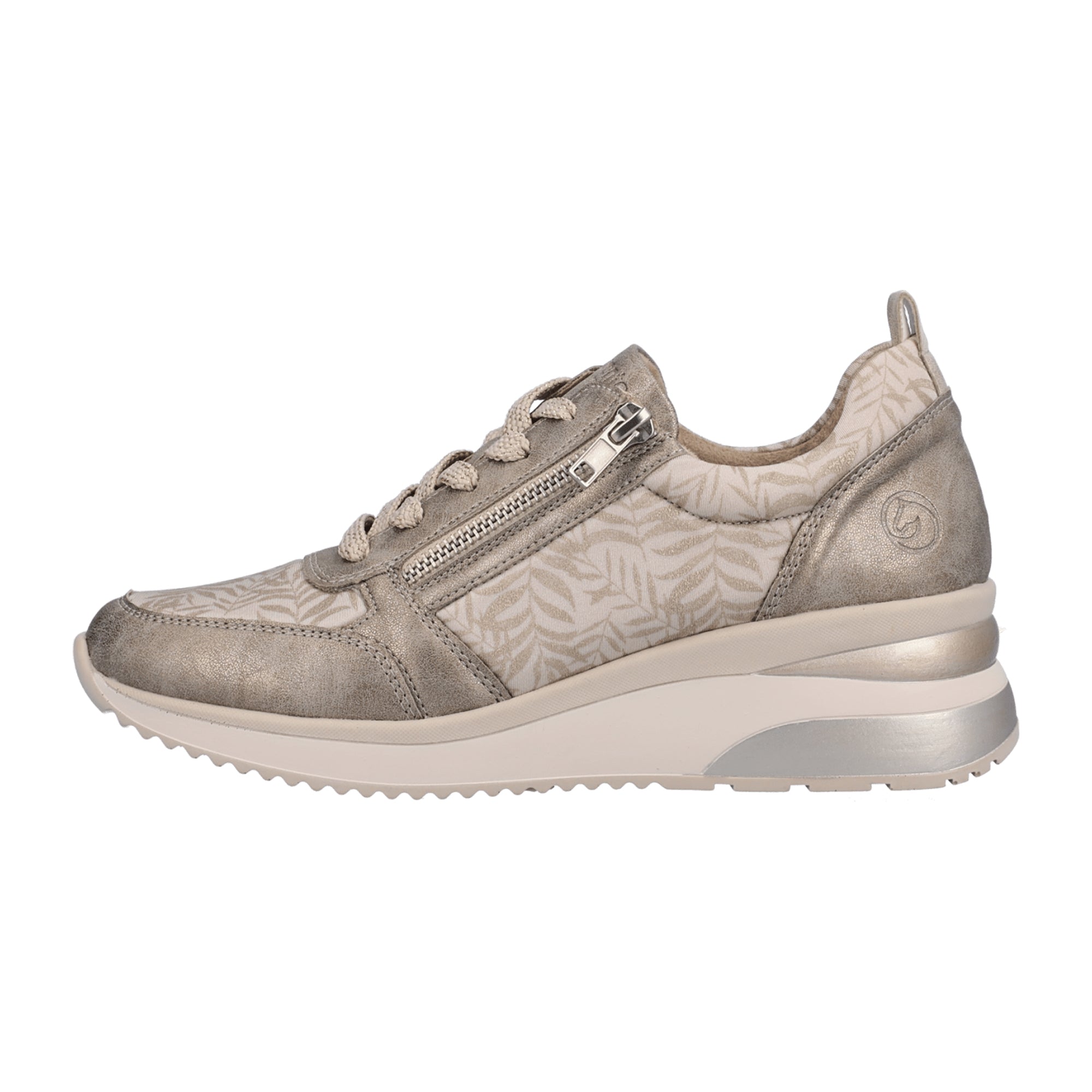 Remonte Beige Women's Sneakers with Zipper and Laces, Comfortable and Lightweight