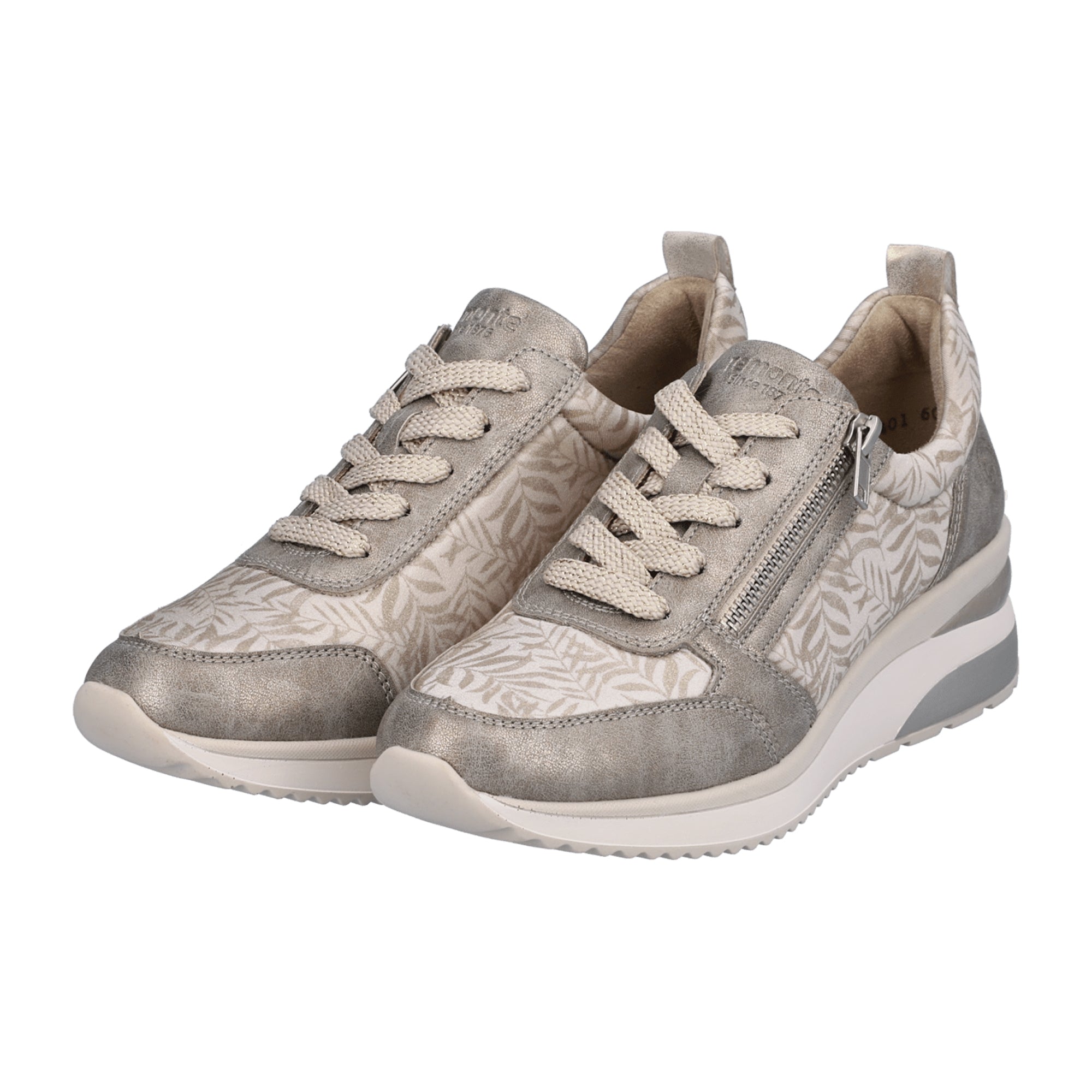 Remonte Beige Women's Sneakers with Zipper and Laces, Comfortable and Lightweight