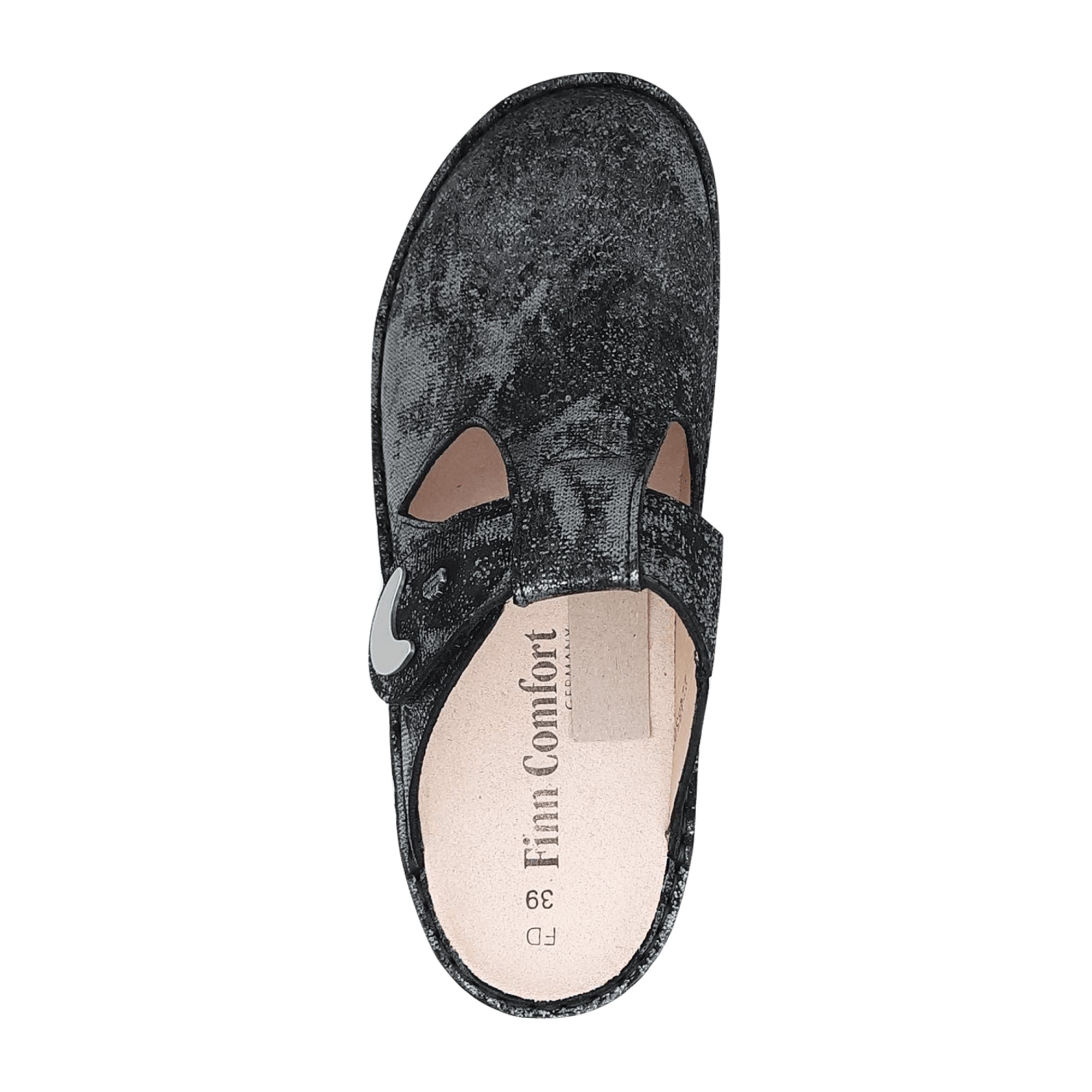 Finn Comfort Belem Neroargento Women's Clogs - Stylish & Comfortable Black Leather Slides with Silver Accents