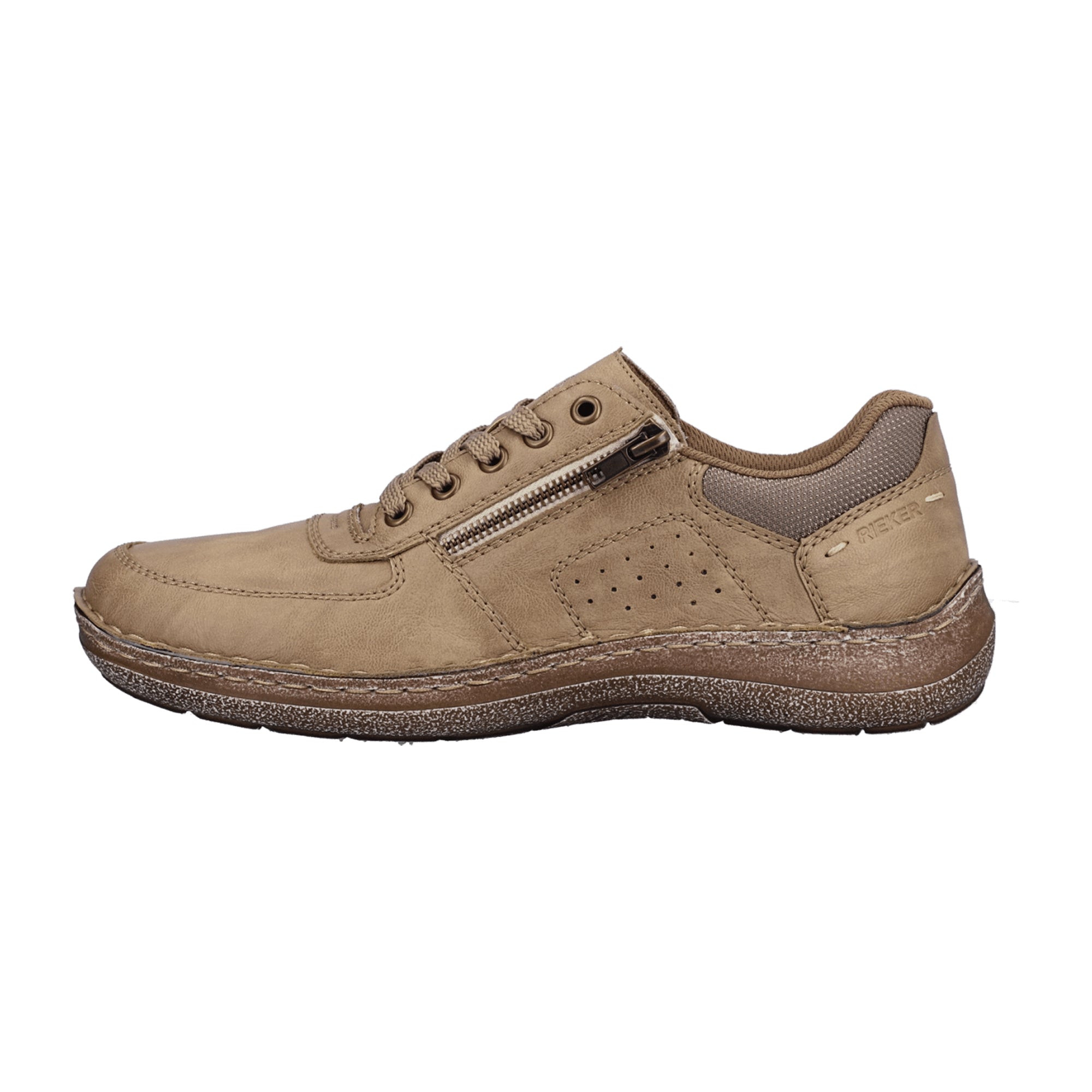 Rieker Beige Men's Lace-Up Shoes with Zipper and Cushioned Sole