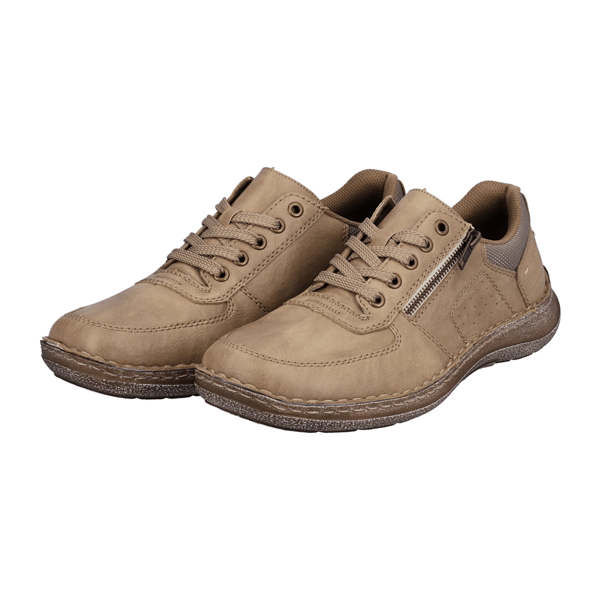 Rieker Beige Men's Lace-Up Shoes with Zipper and Cushioned Sole