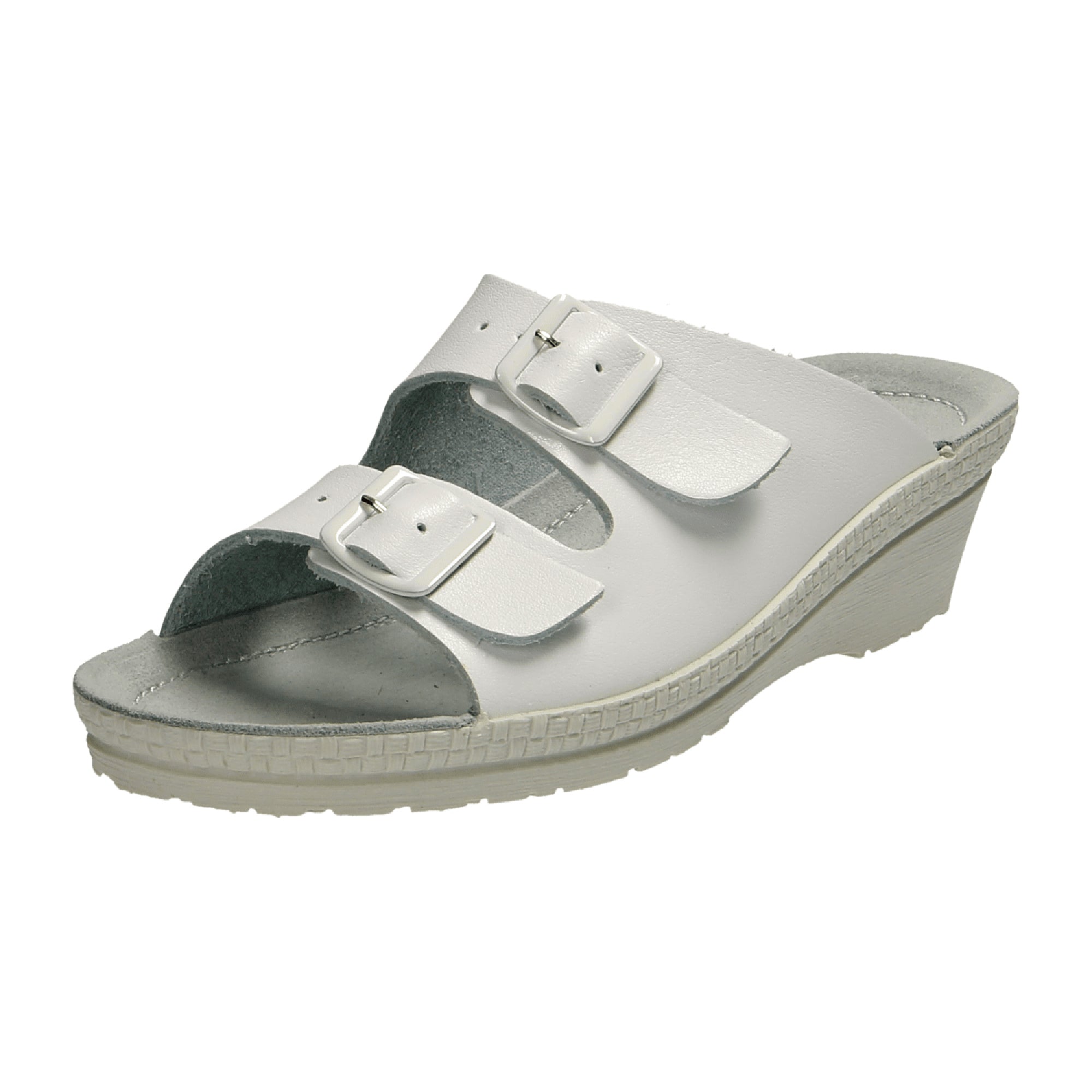 Rohde Comfortable Women's White Leather Sandals with Wedge Heel