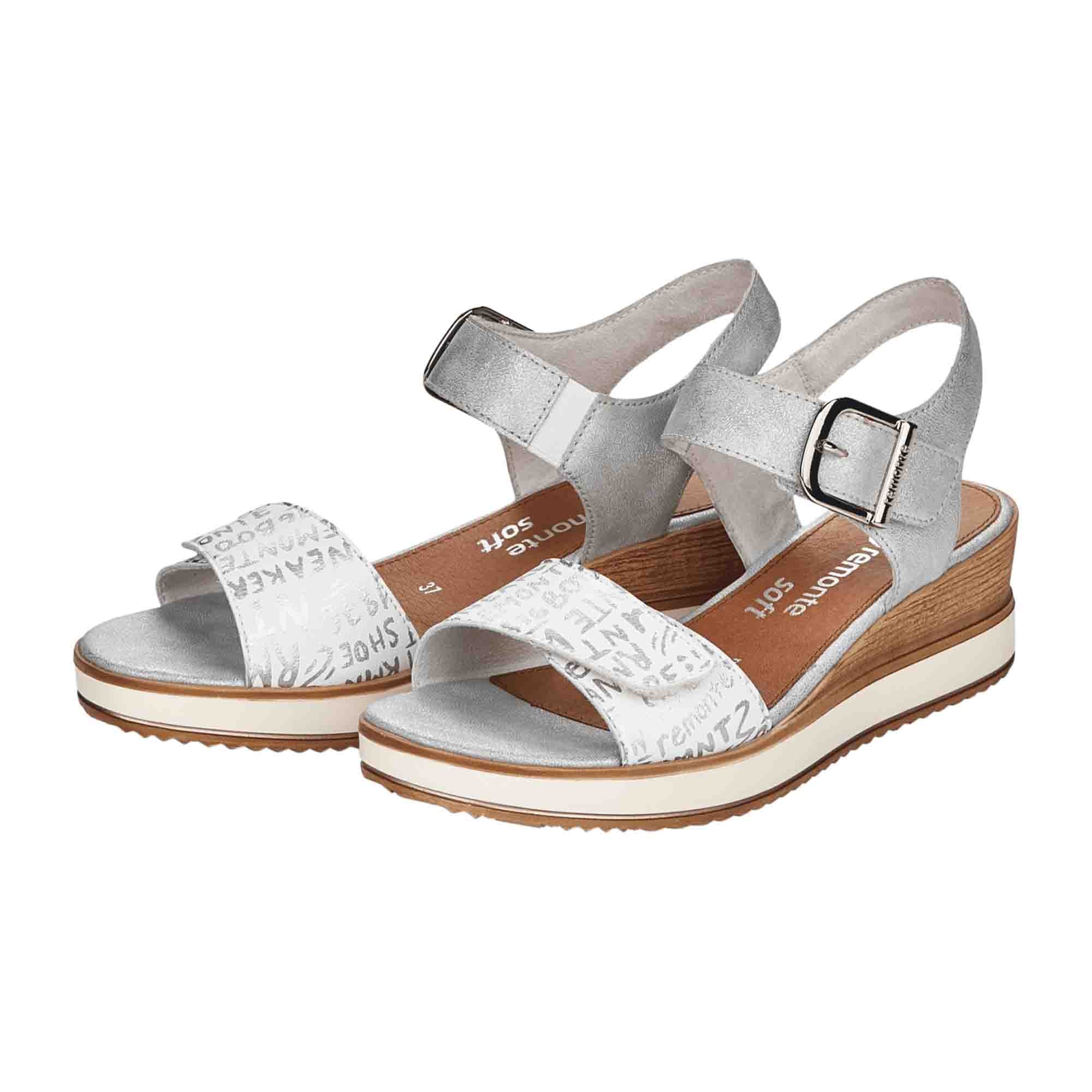 Remonte Women's Wedge Sandals Silver Leather Comfortable Adjustable Straps