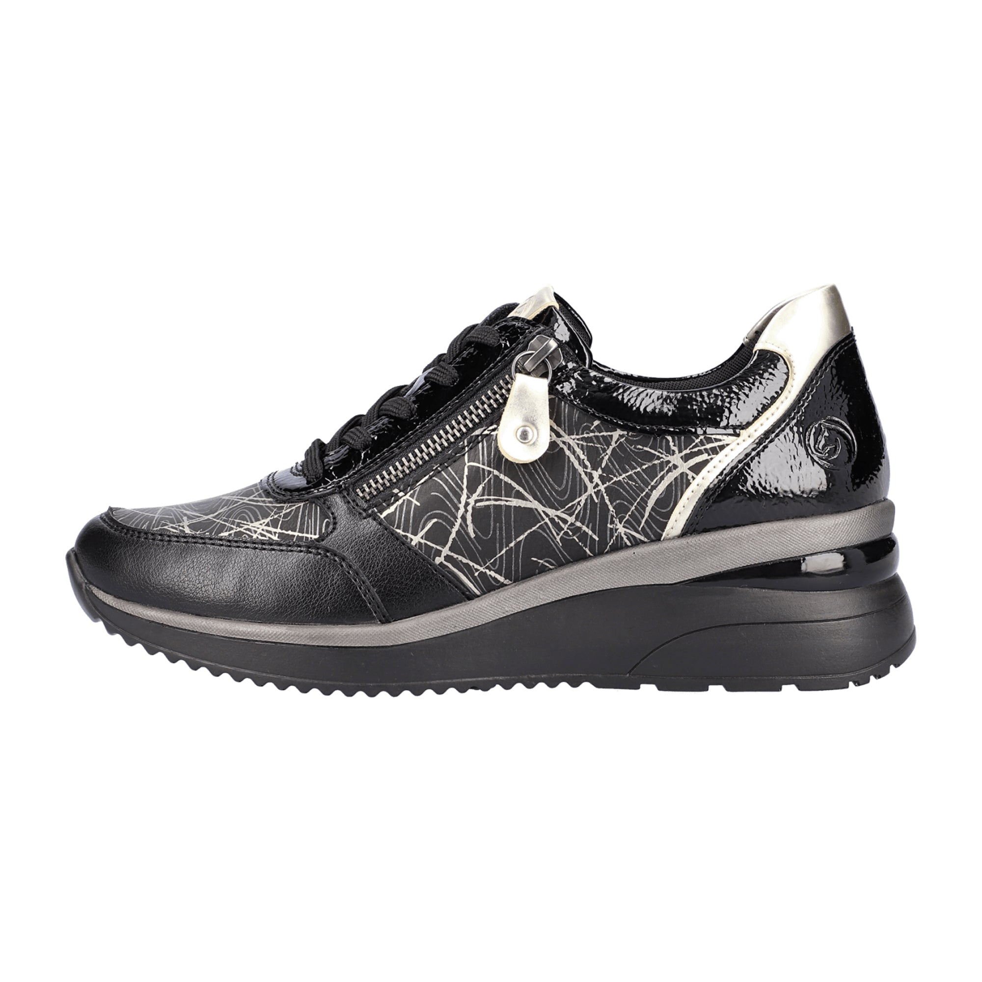 Remonte Women's Black Sneakers with Wedge Heel Stylish and Comfortable Design