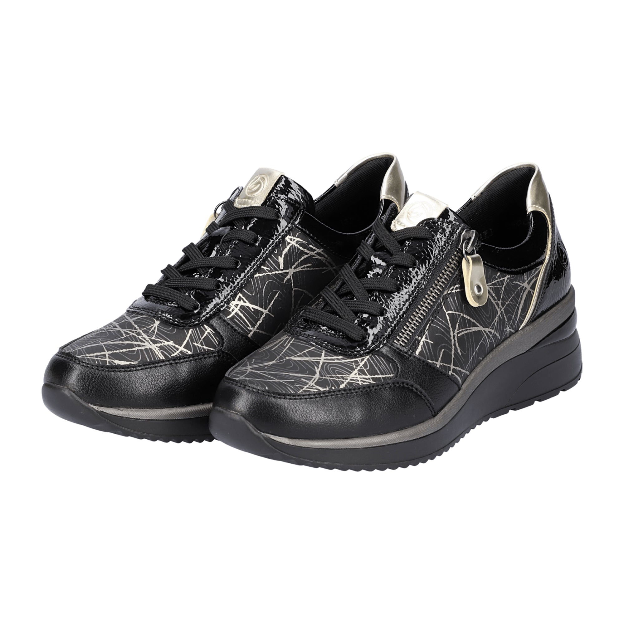 Remonte Women's Black Sneakers with Wedge Heel Stylish and Comfortable Design