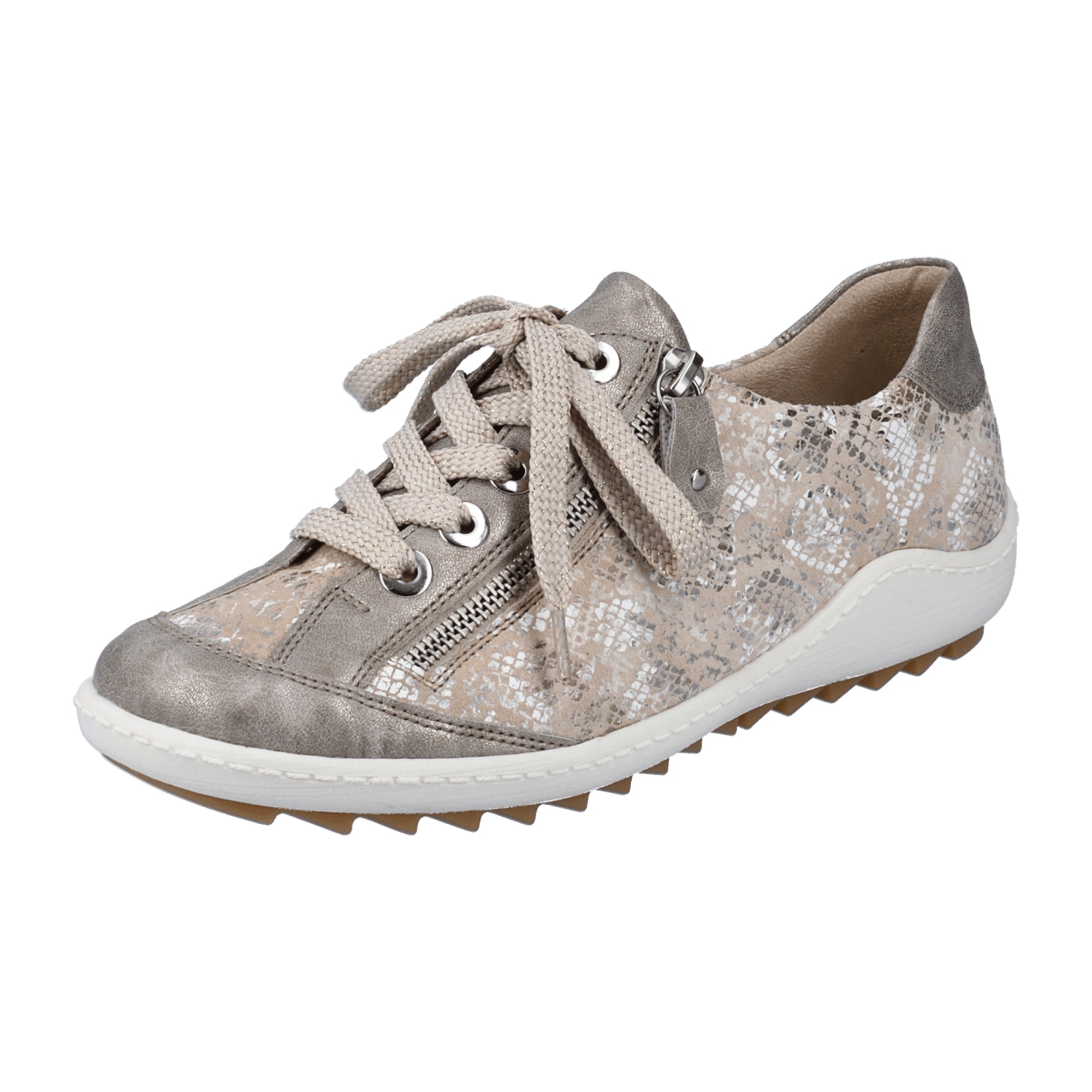 Remonte R9 Women's Silver Leather Sneakers with Zip and Lace Closure