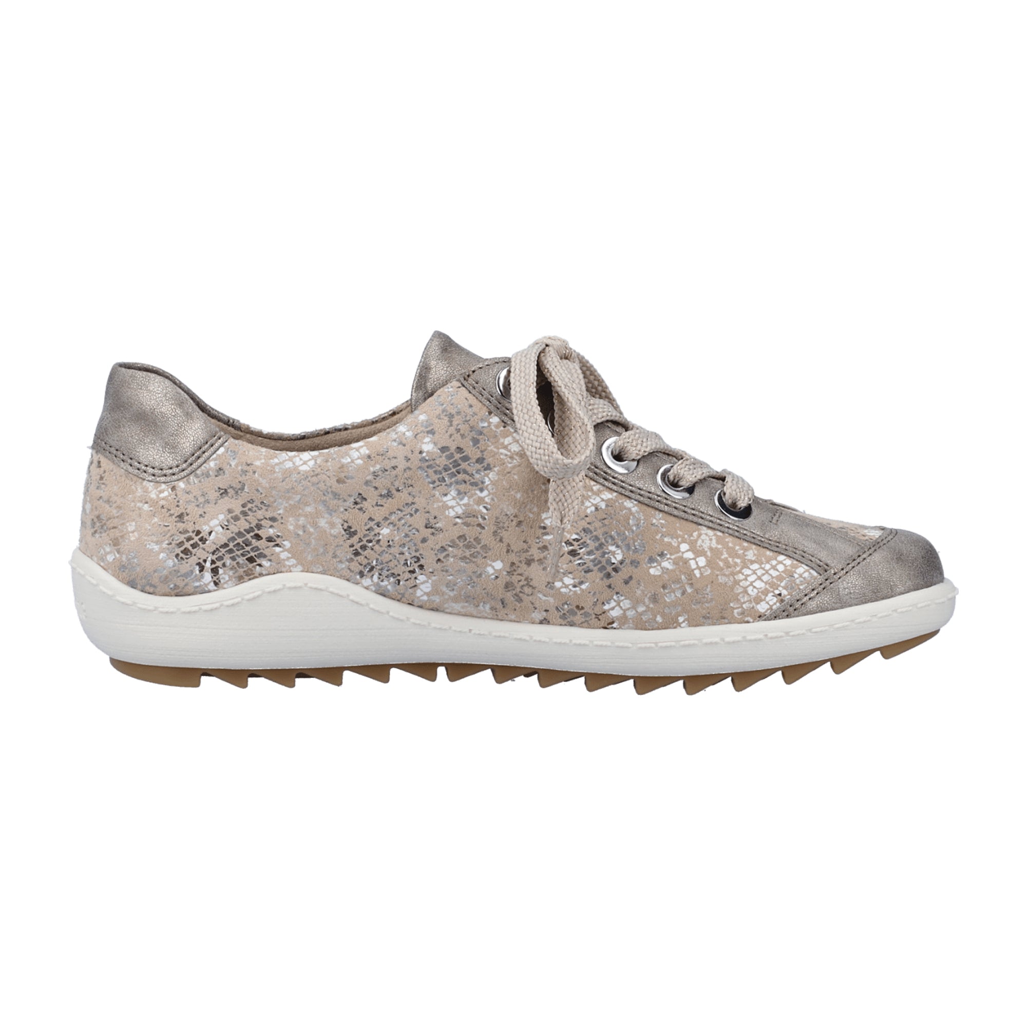 Remonte R9 Women's Silver Leather Sneakers with Zip and Lace Closure