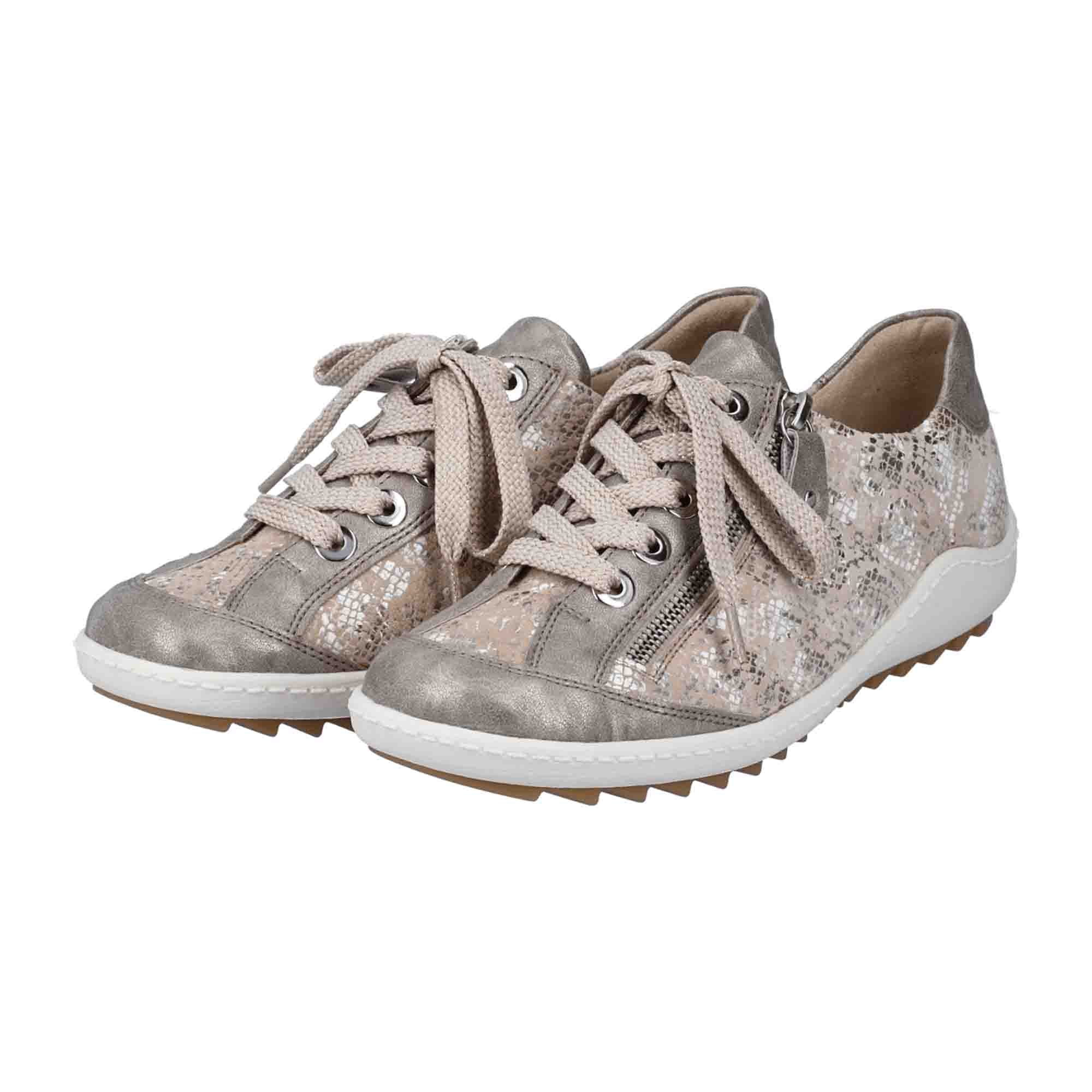 Remonte R9 Women's Silver Leather Sneakers with Zip and Lace Closure