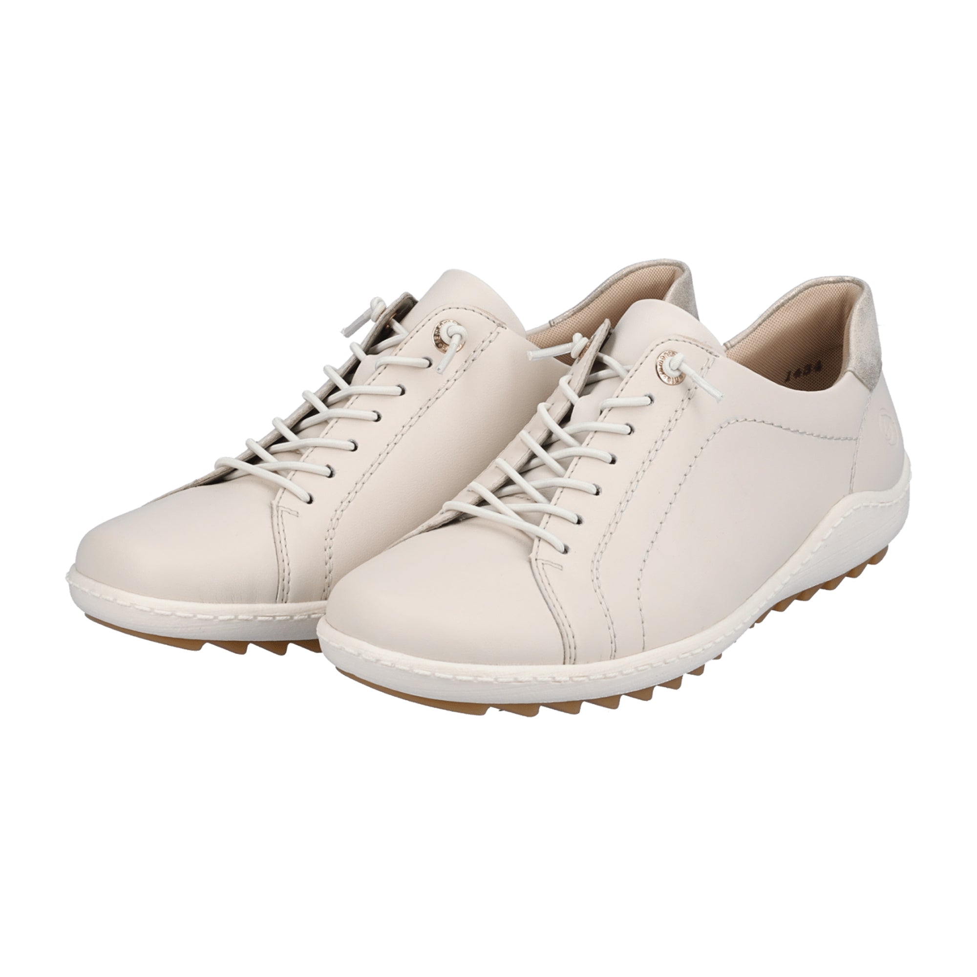 Remonte Beige Leather Women's Shoes with Laces and Elastic, Comfort Fit