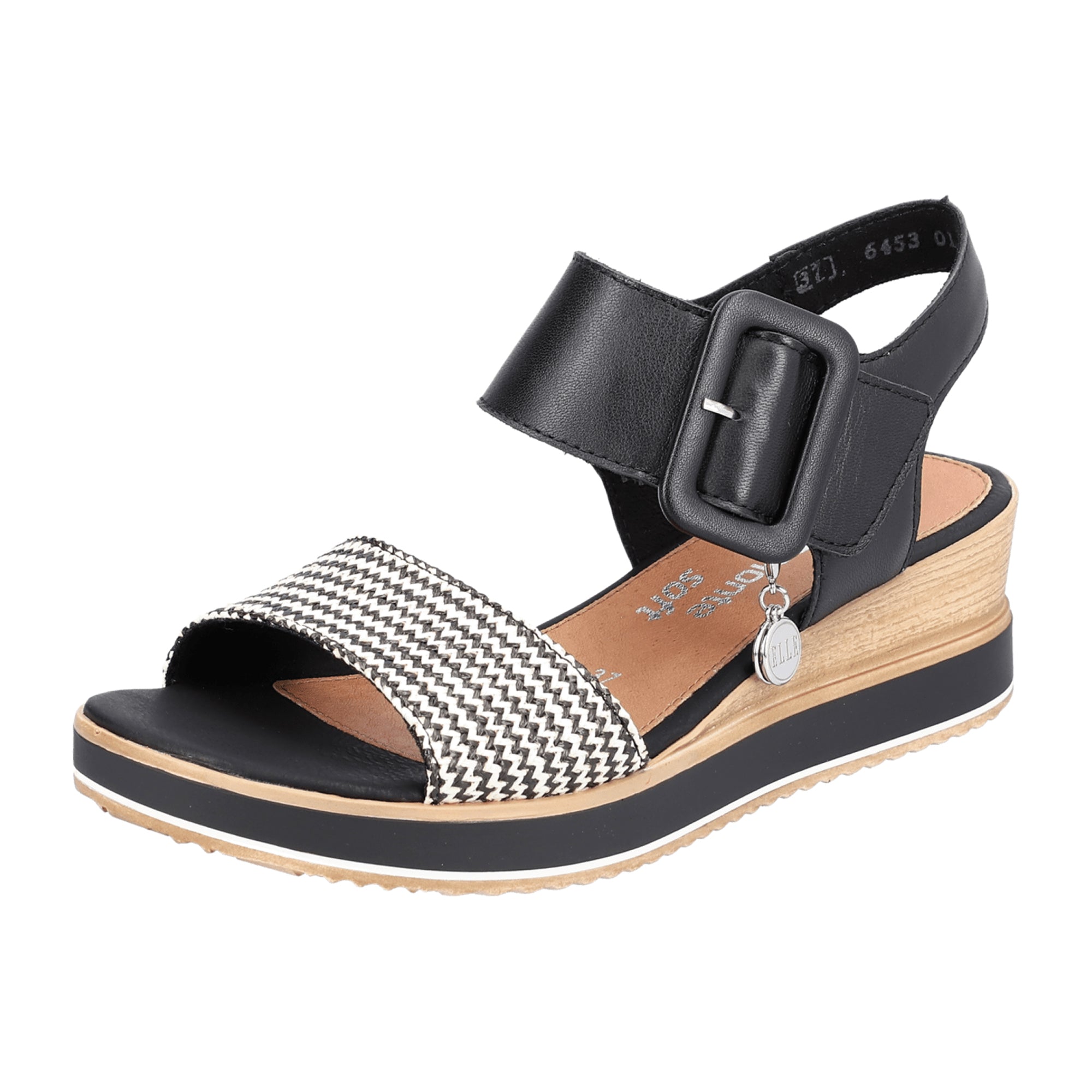 Remonte Black Leather Wedge Sandals for Women with Adjustable Straps and Cushioned Sole