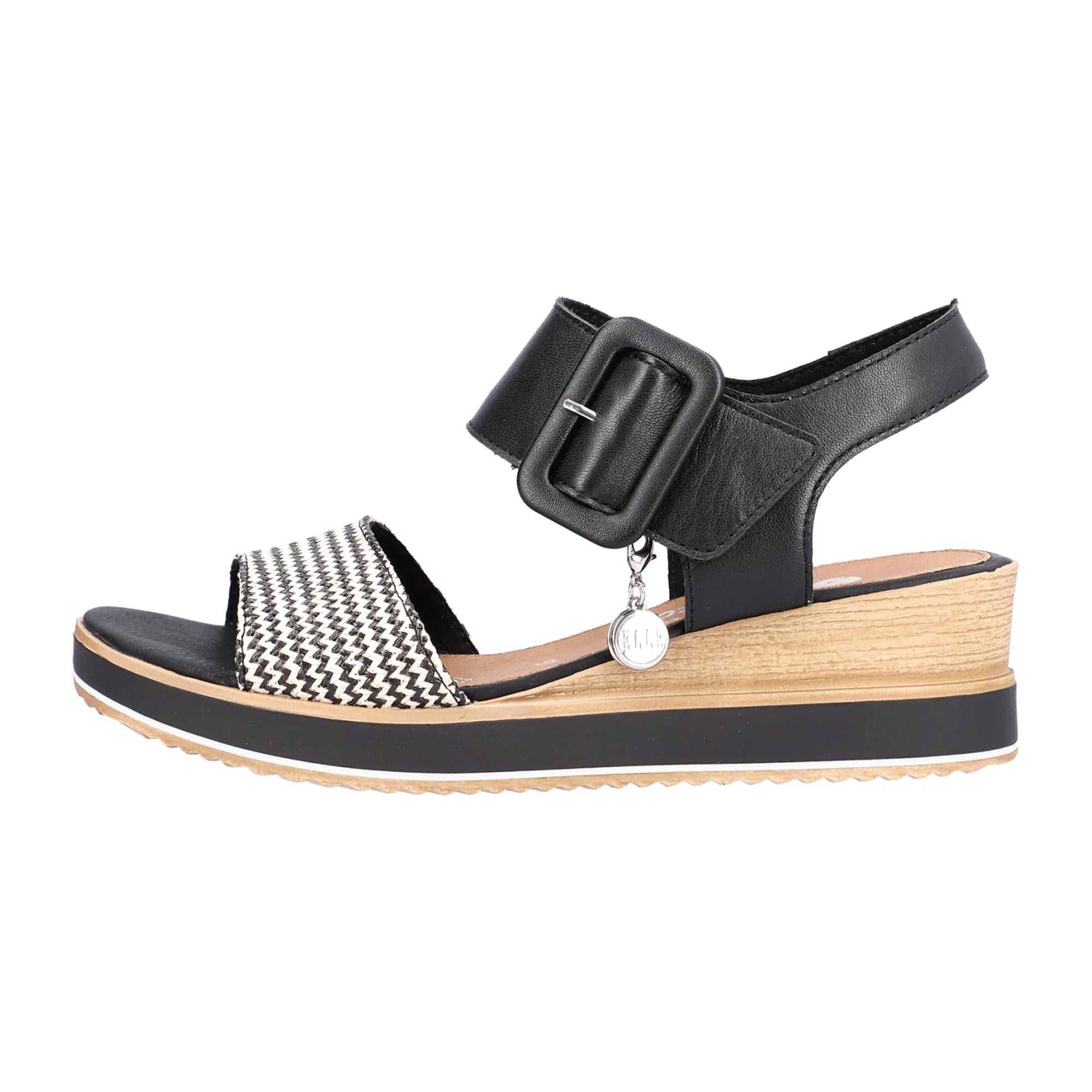 Remonte Black Leather Wedge Sandals for Women with Adjustable Straps and Cushioned Sole