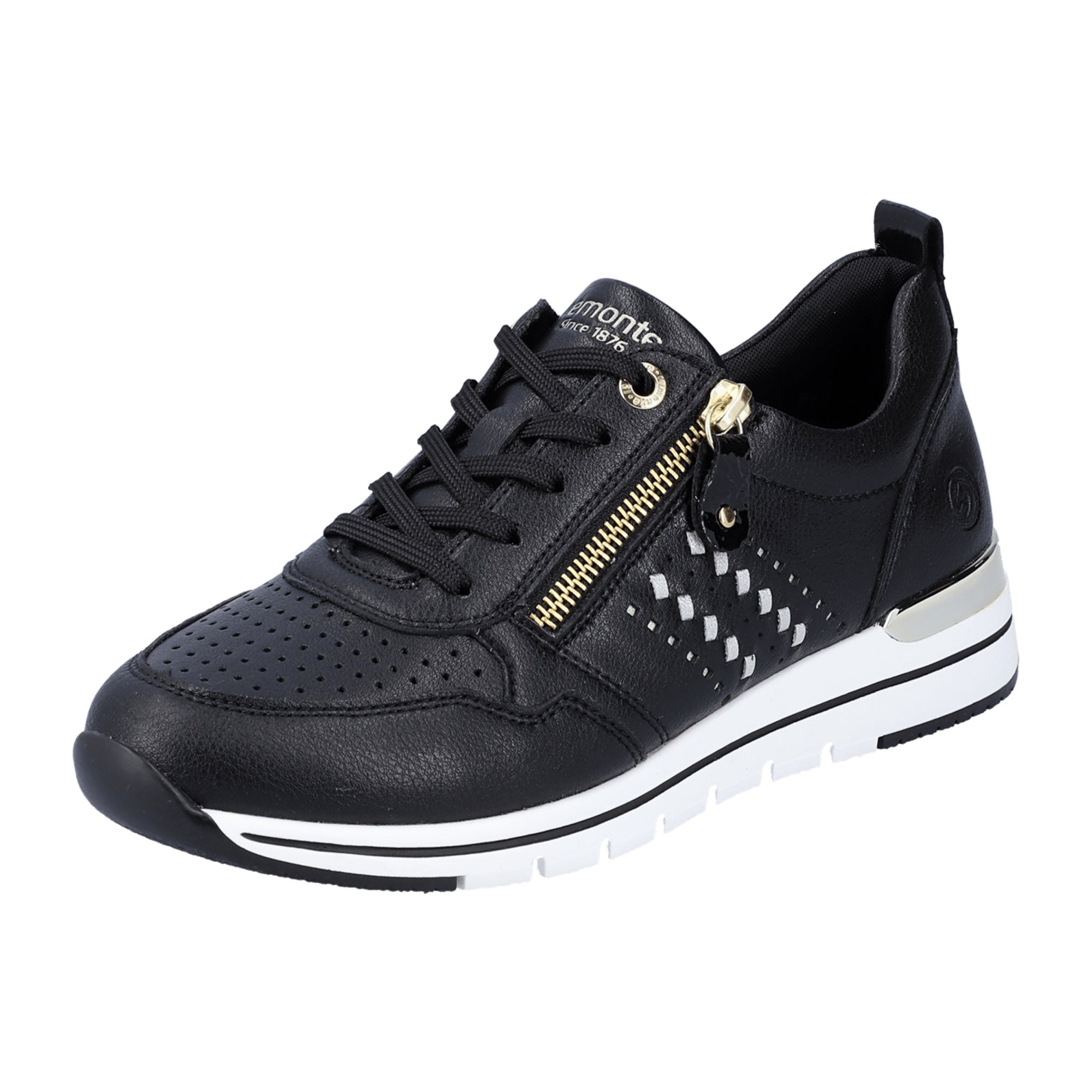 Remonte Women's Black Sneakers with Zip and Lace-Up, Comfortable Soft Insole