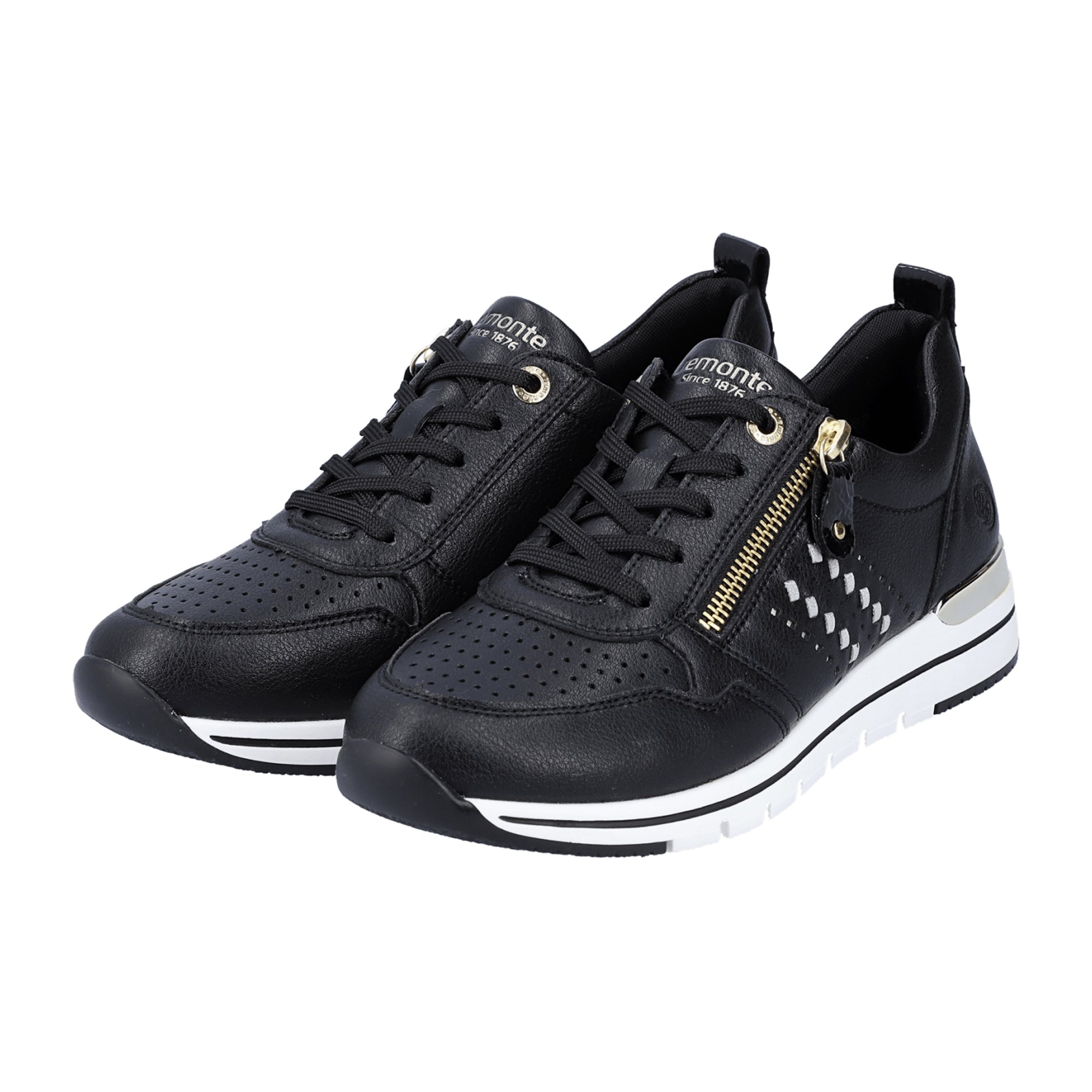 Remonte Women's Black Sneakers with Zip and Lace-Up, Comfortable Soft Insole