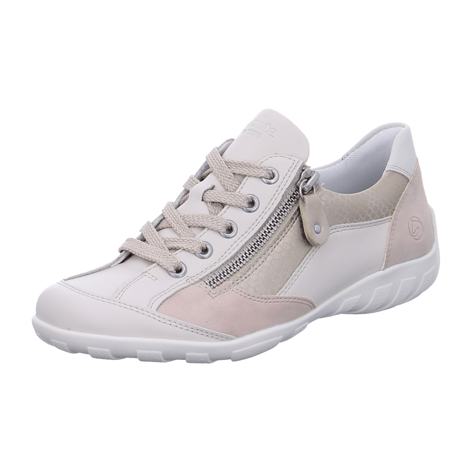 Remonte Beige Leather Lace-Up Shoes for Women with Comfort Fit and Breathable Lining