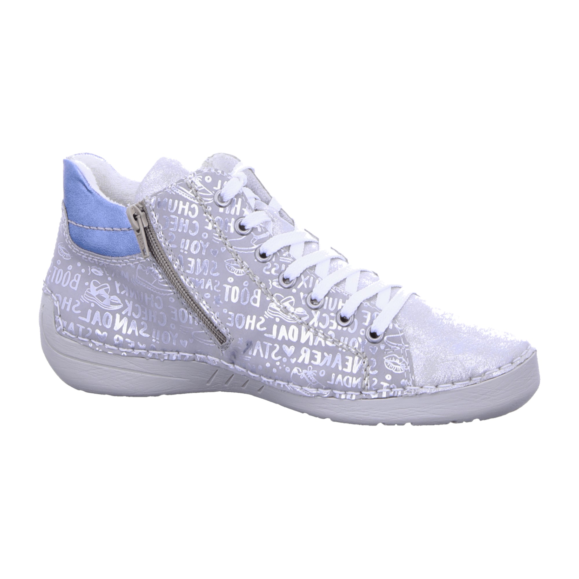 Rieker Comfortable Women's Ankle Boots Silver with Laces and Zip Closure