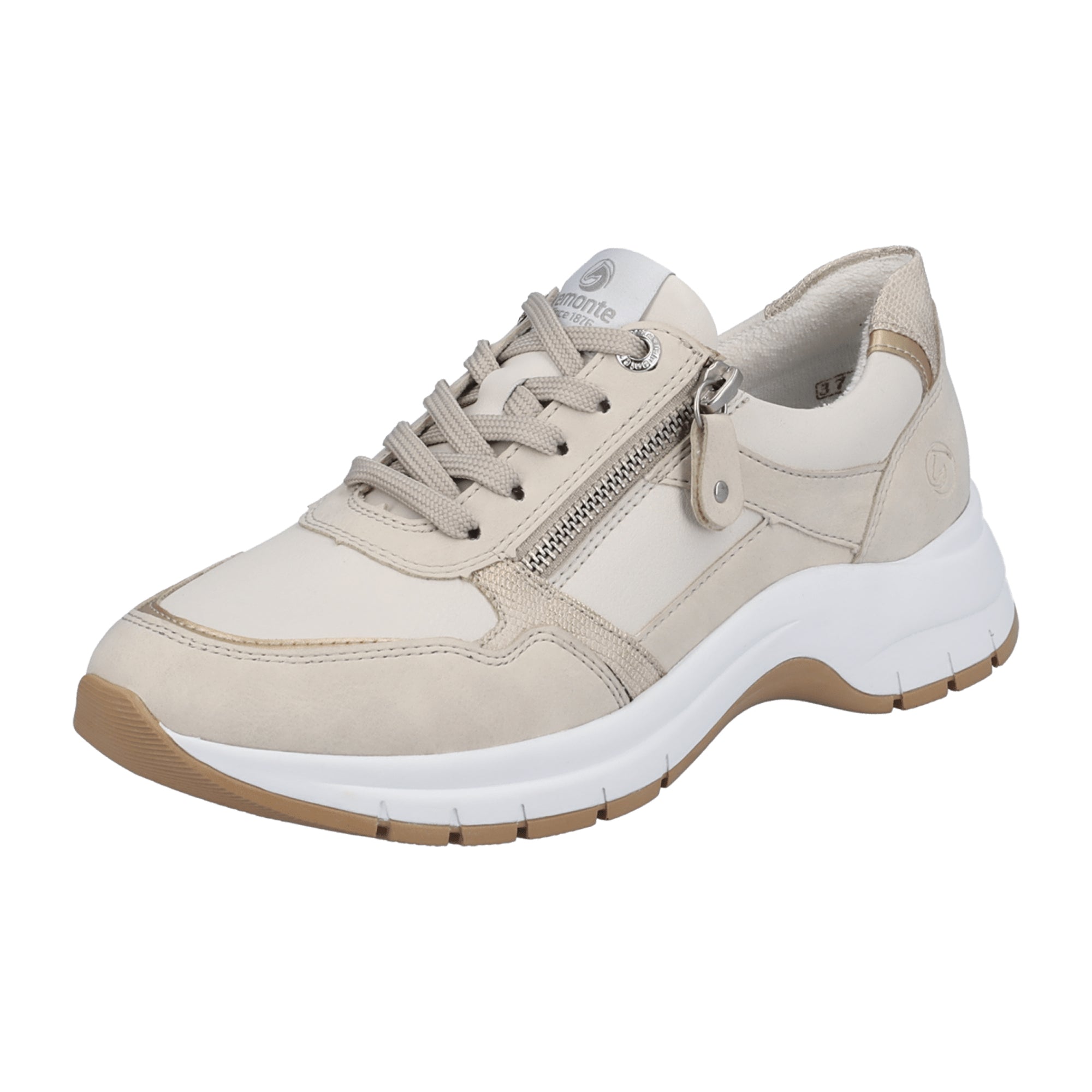 Remonte Beige Comfort Sneakers for Women with Zipper and Lace-Up Closure