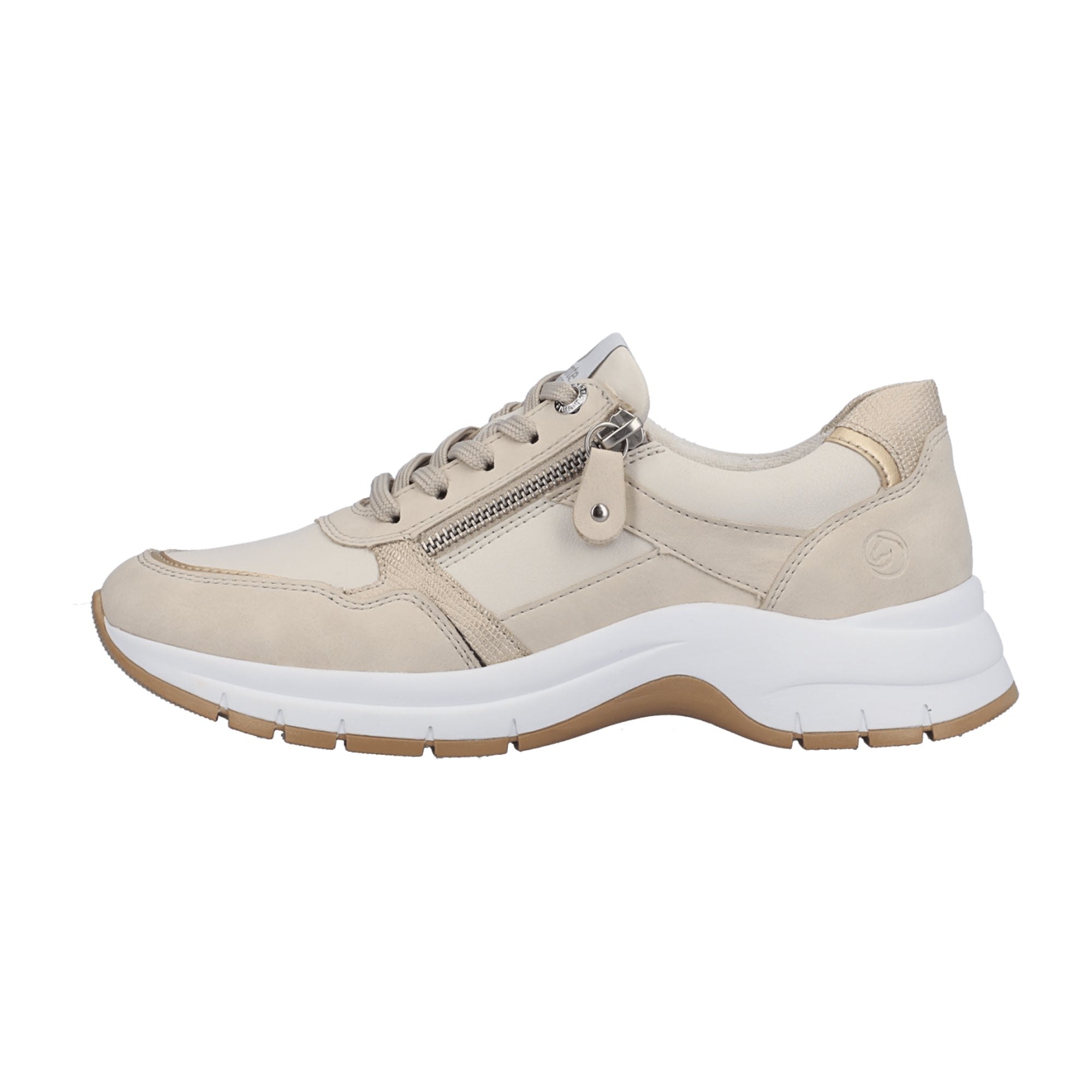 Remonte Beige Comfort Sneakers for Women with Zipper and Lace-Up Closure