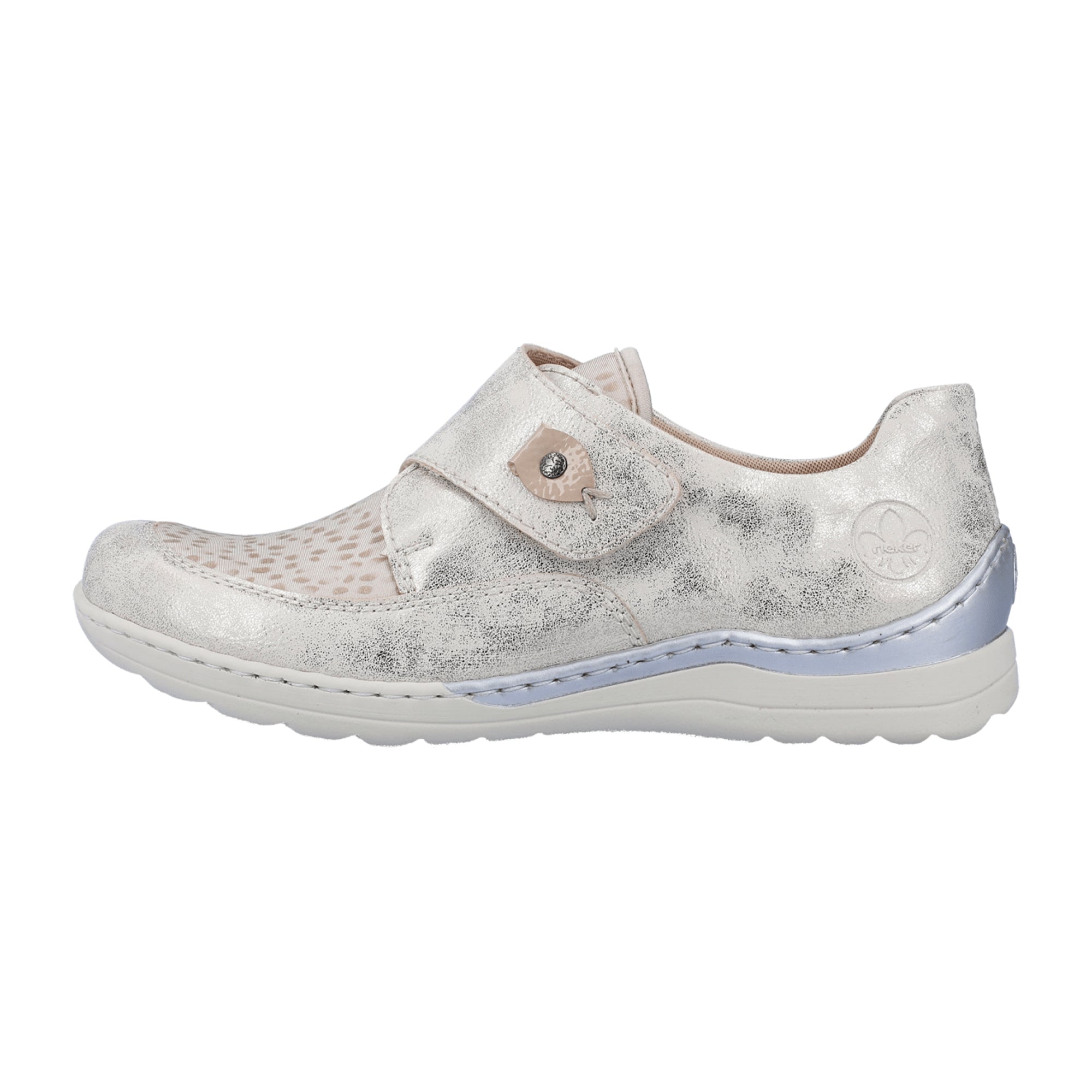 Rieker Women's Comfortable Beige Slip-On Shoes with Velcro and Soft Insole