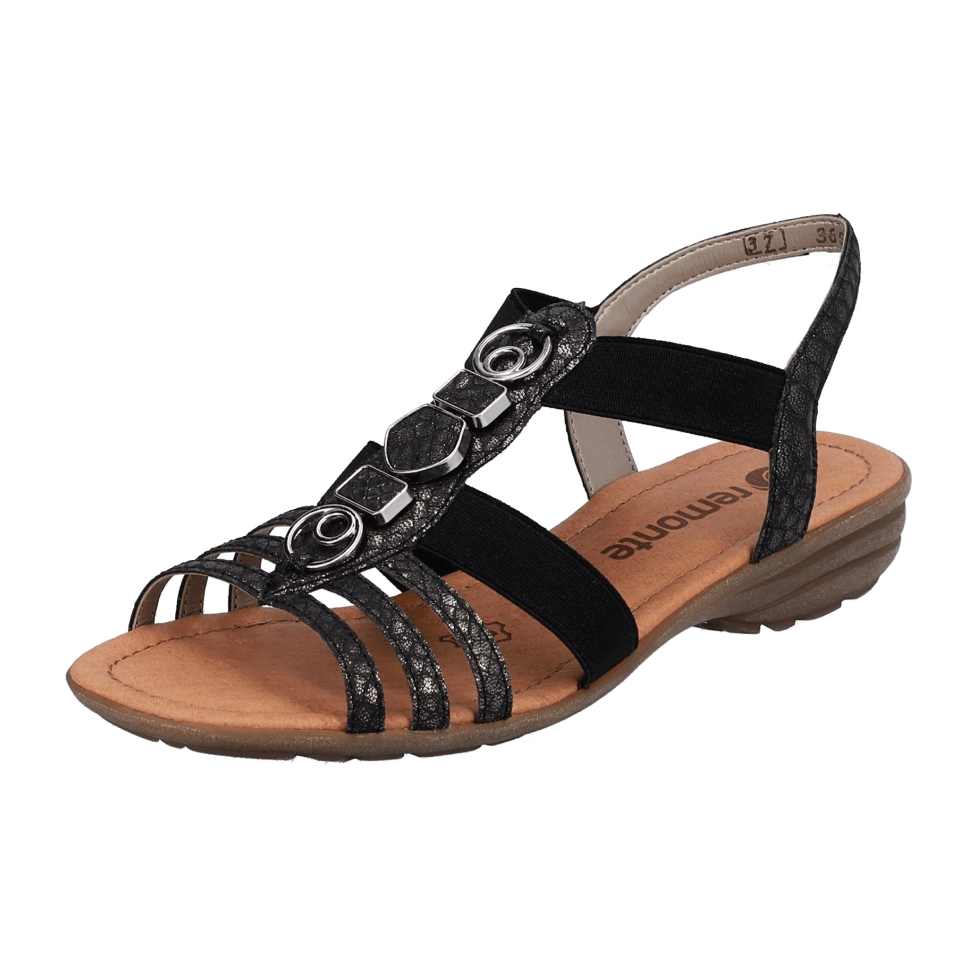 Remonte Black Women's Sandals with Decorative Straps and Comfortable Fit