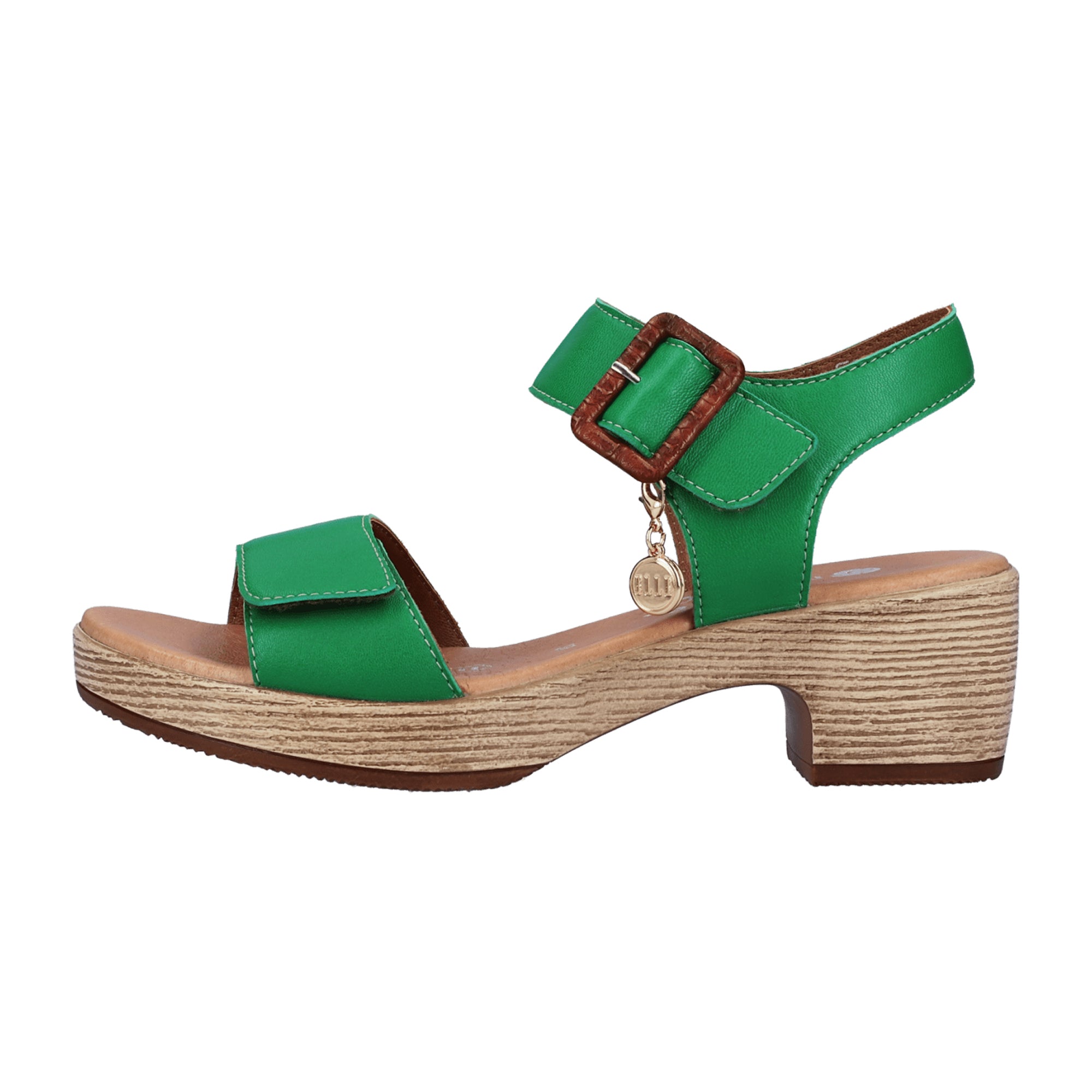 Remonte Women's Green Leather Strappy Sandals with Velcro Closure and Block Heel