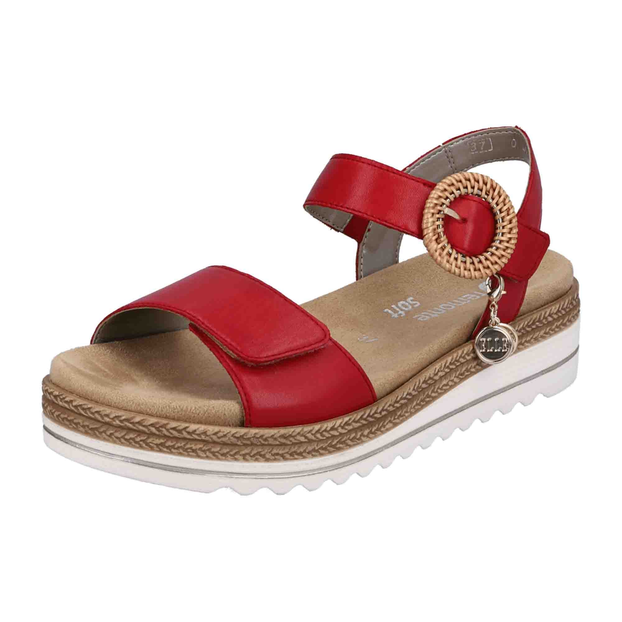 Remonte Red Leather Strappy Sandals for Women with Velcro Closure