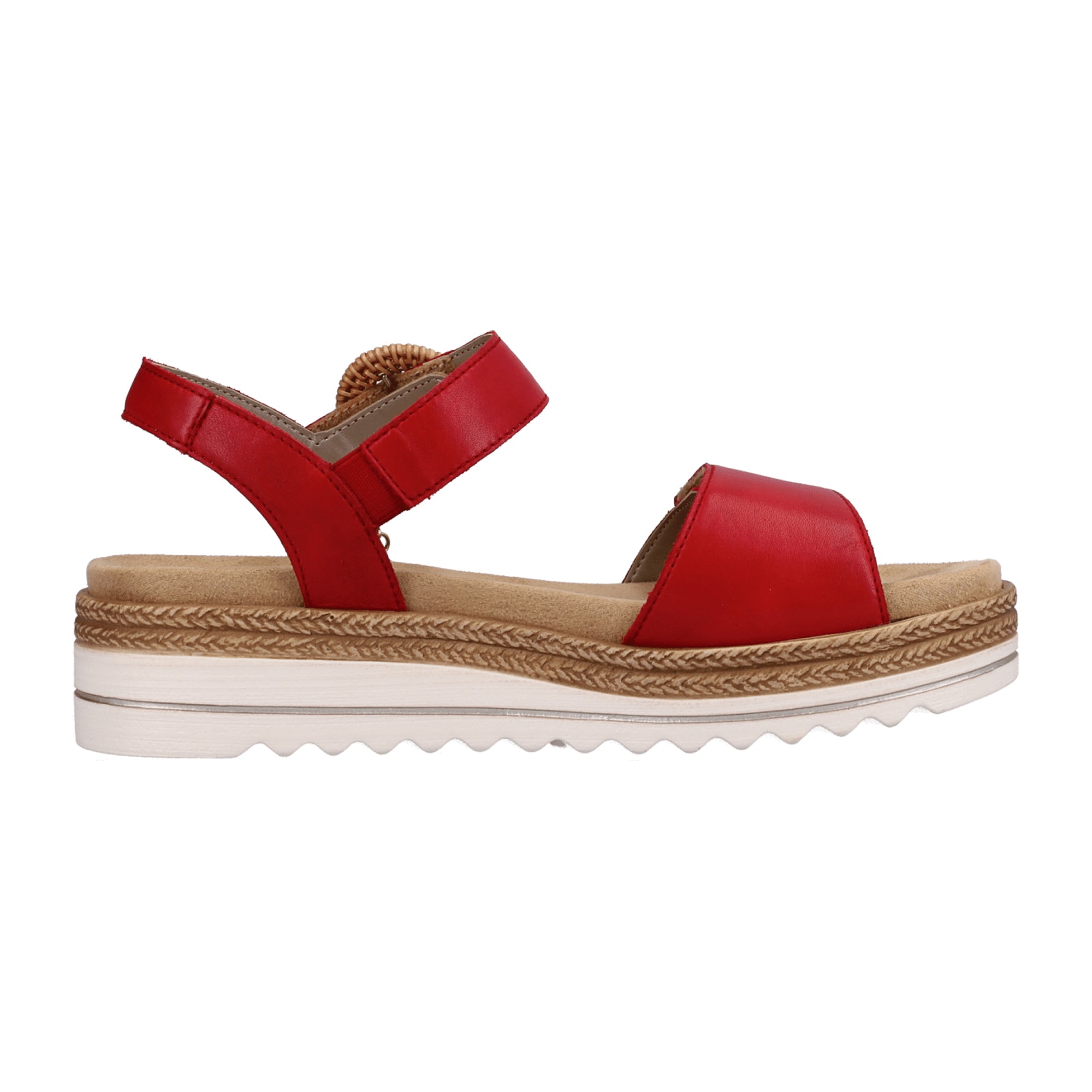 Remonte Red Leather Strappy Sandals for Women with Velcro Closure