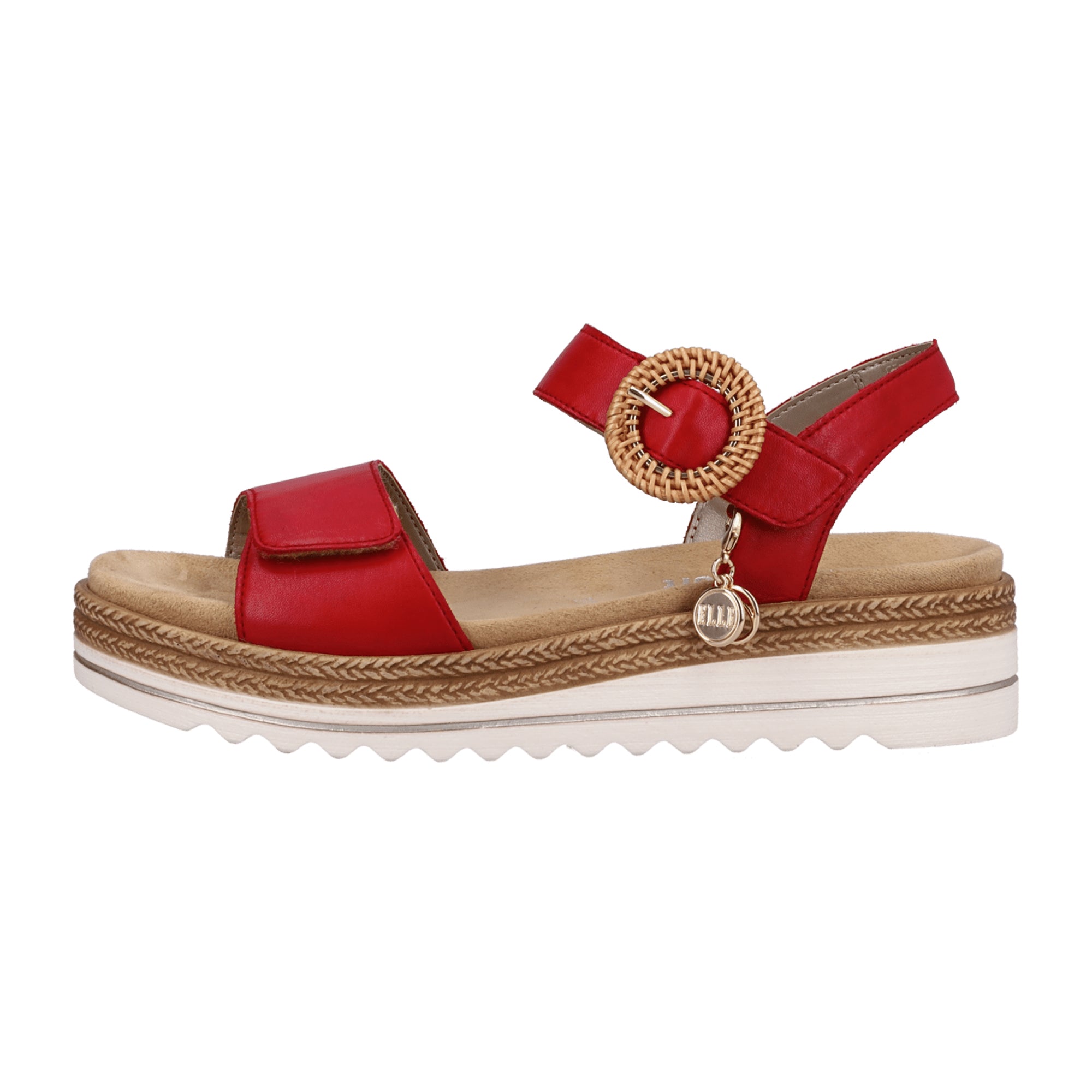 Remonte Red Leather Strappy Sandals for Women with Velcro Closure