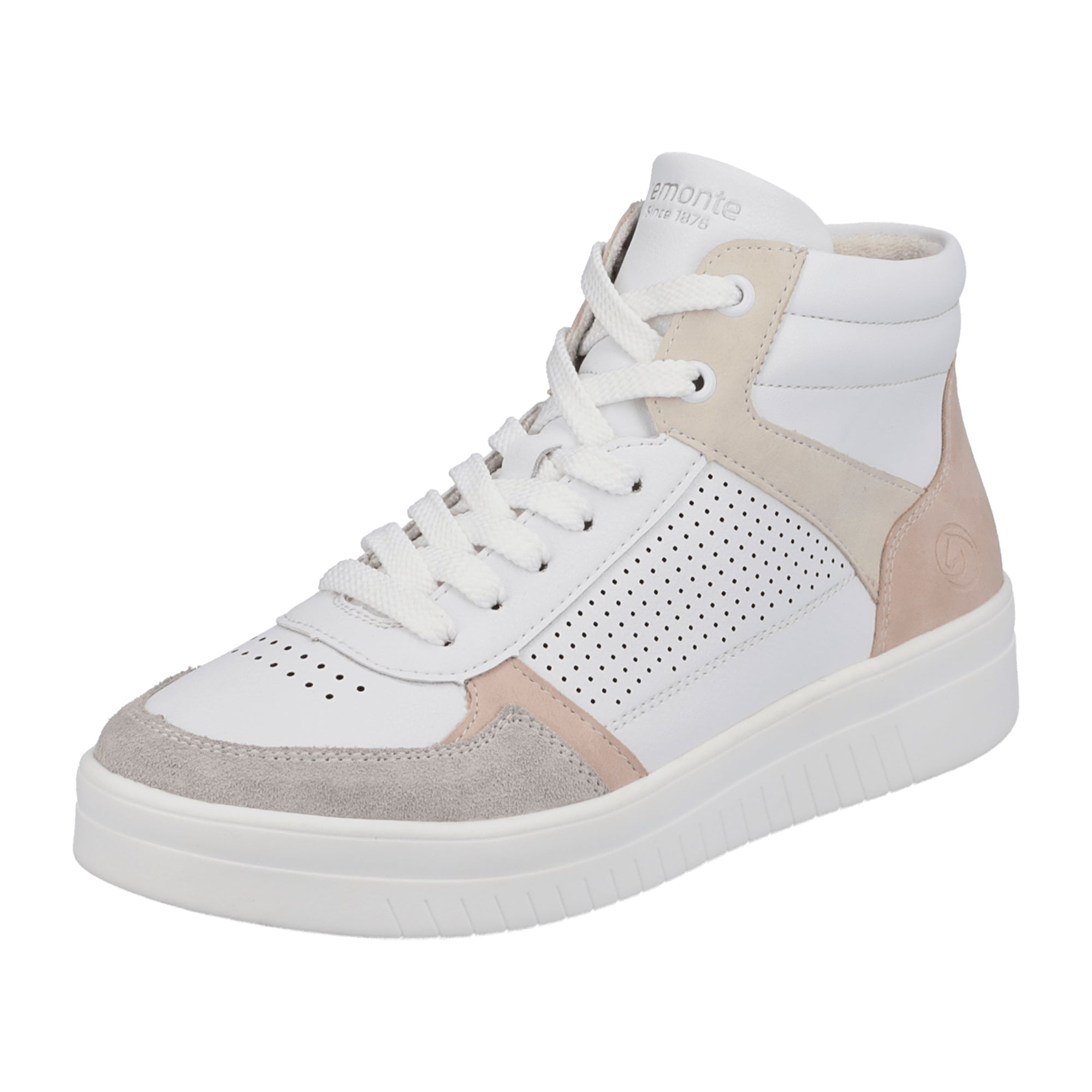 Remonte Women's White Leather Sneakers with Zip and Lace Closure