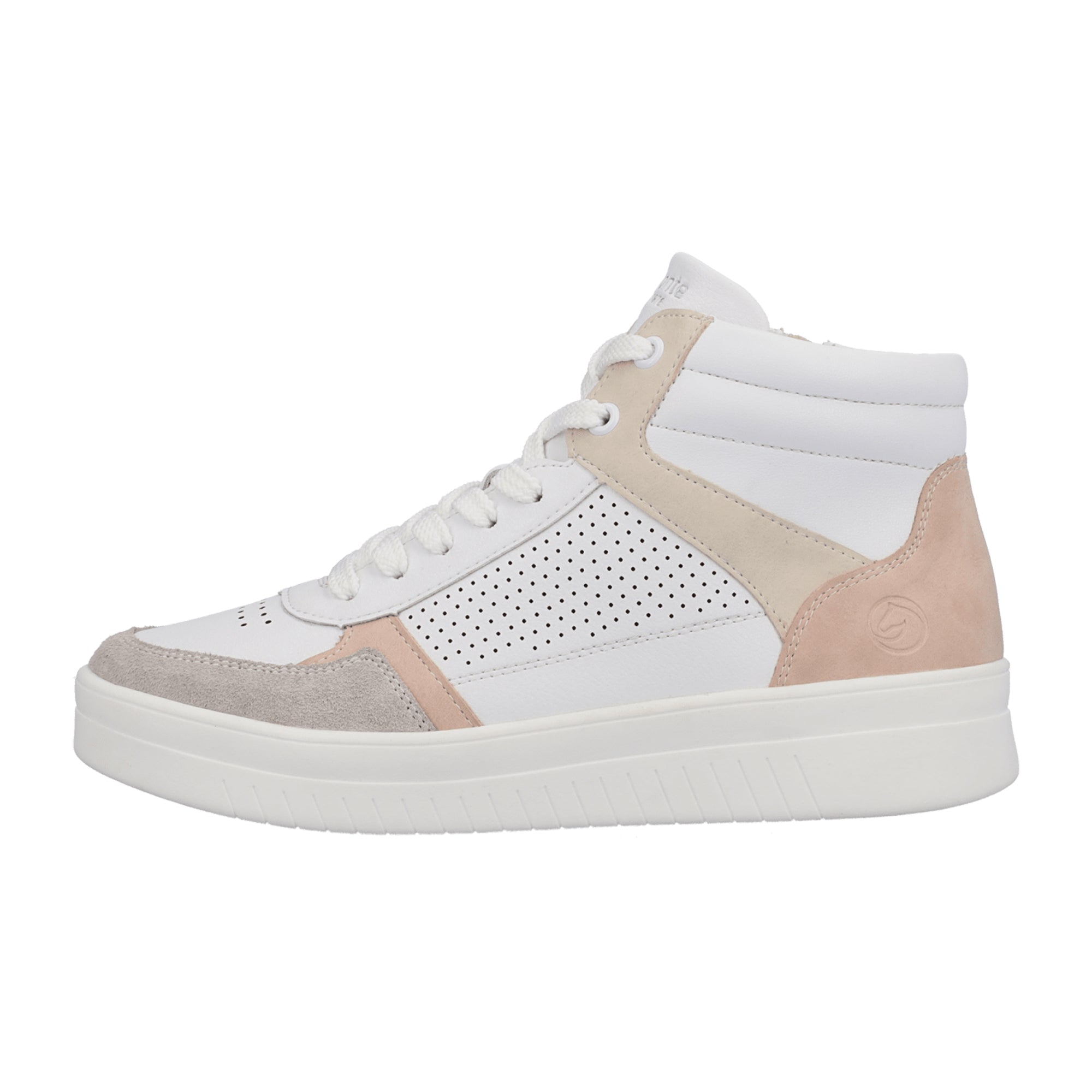 Remonte Women's White Leather Sneakers with Zip and Lace Closure