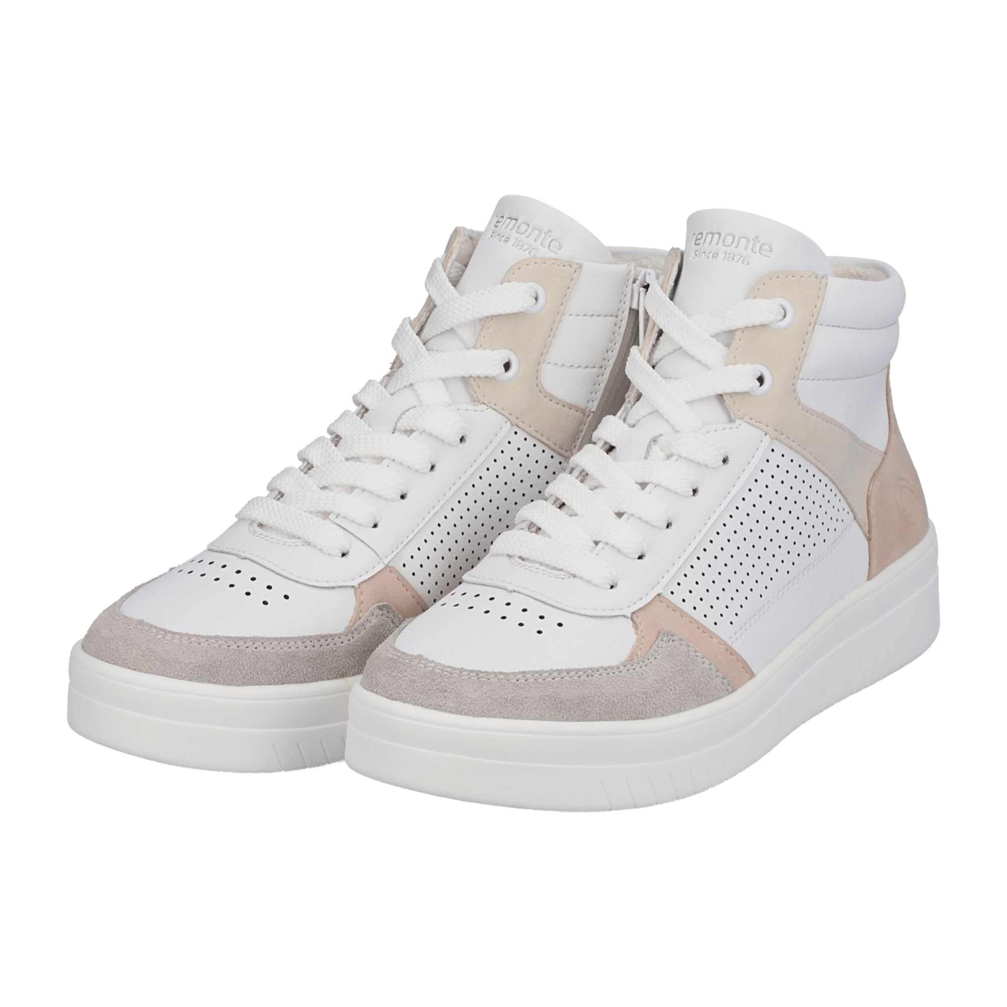 Remonte Women's White Leather Sneakers with Zip and Lace Closure