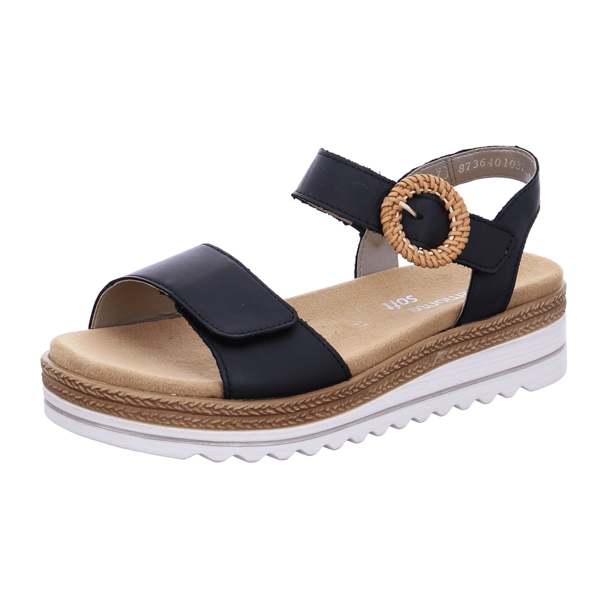 Remonte Women's Black Leather Sandals with Velcro Strap and Comfortable Sole